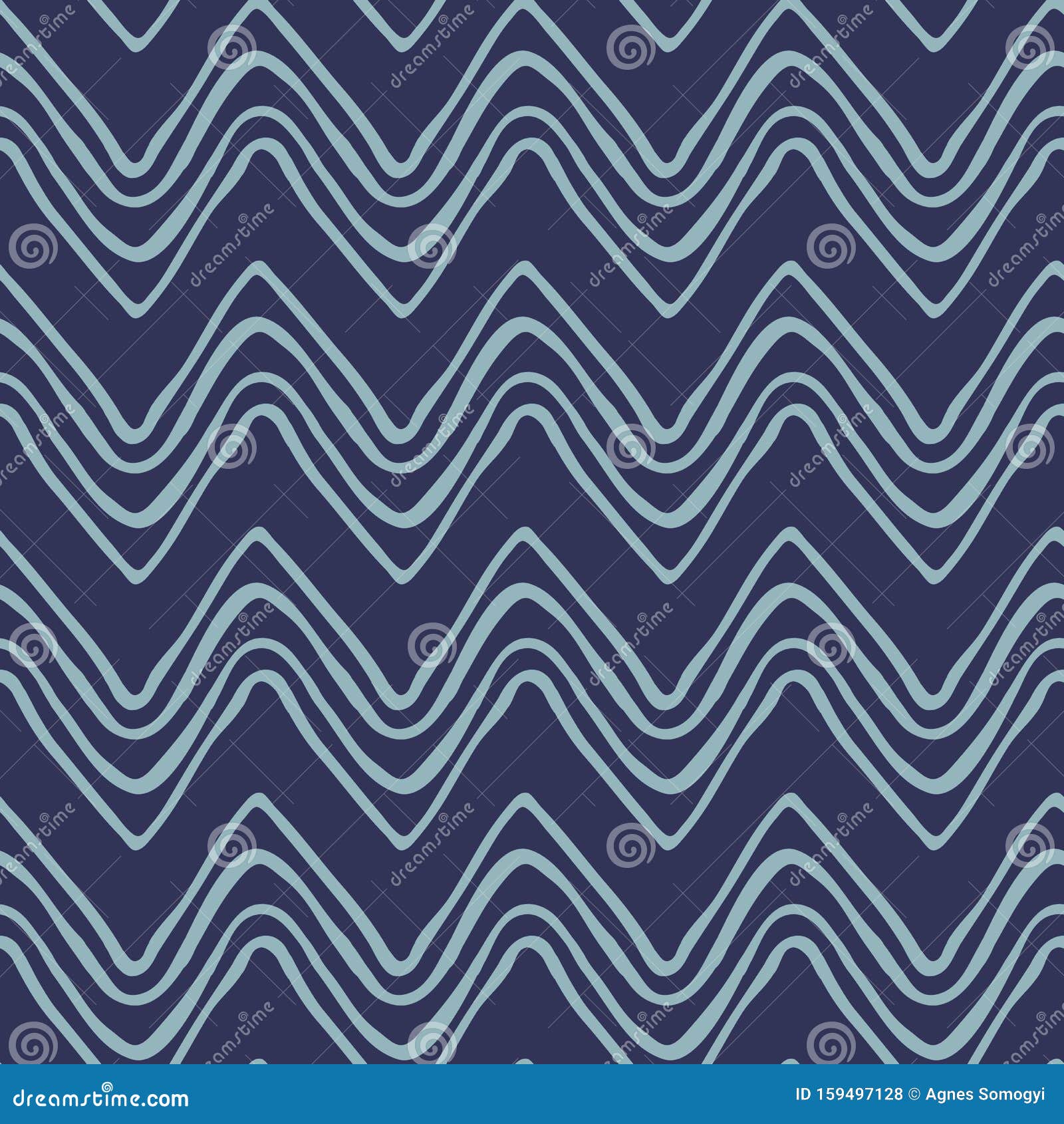 Seamless Vector Doodle Zig Zag Pattern on Navy Blue Background for