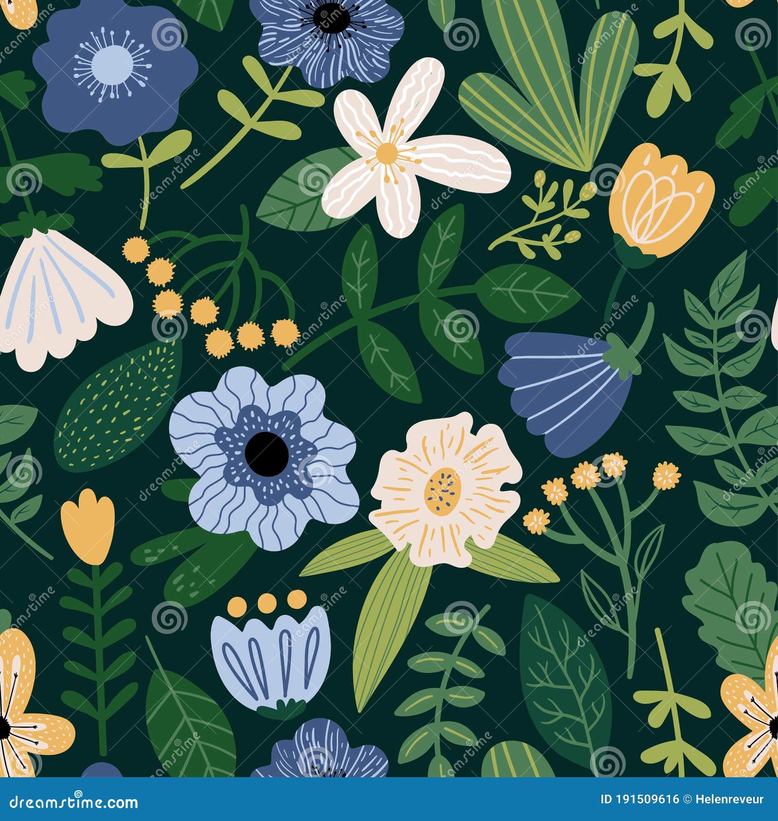 Seamless Vector Floral Pattern on Dark Background. Botanical Illustration with Plants for Fabric, Textile, Wallpaper, Background Stock Vector - Illustration of linen, autumn: 191509616 Seamless Vector Floral Pattern on Dark Background. Botanical Illustration with Plants for Fabric, Textile, Wallpaper, Background Stock Vector - Illustration of linen, autumn: 191509616
