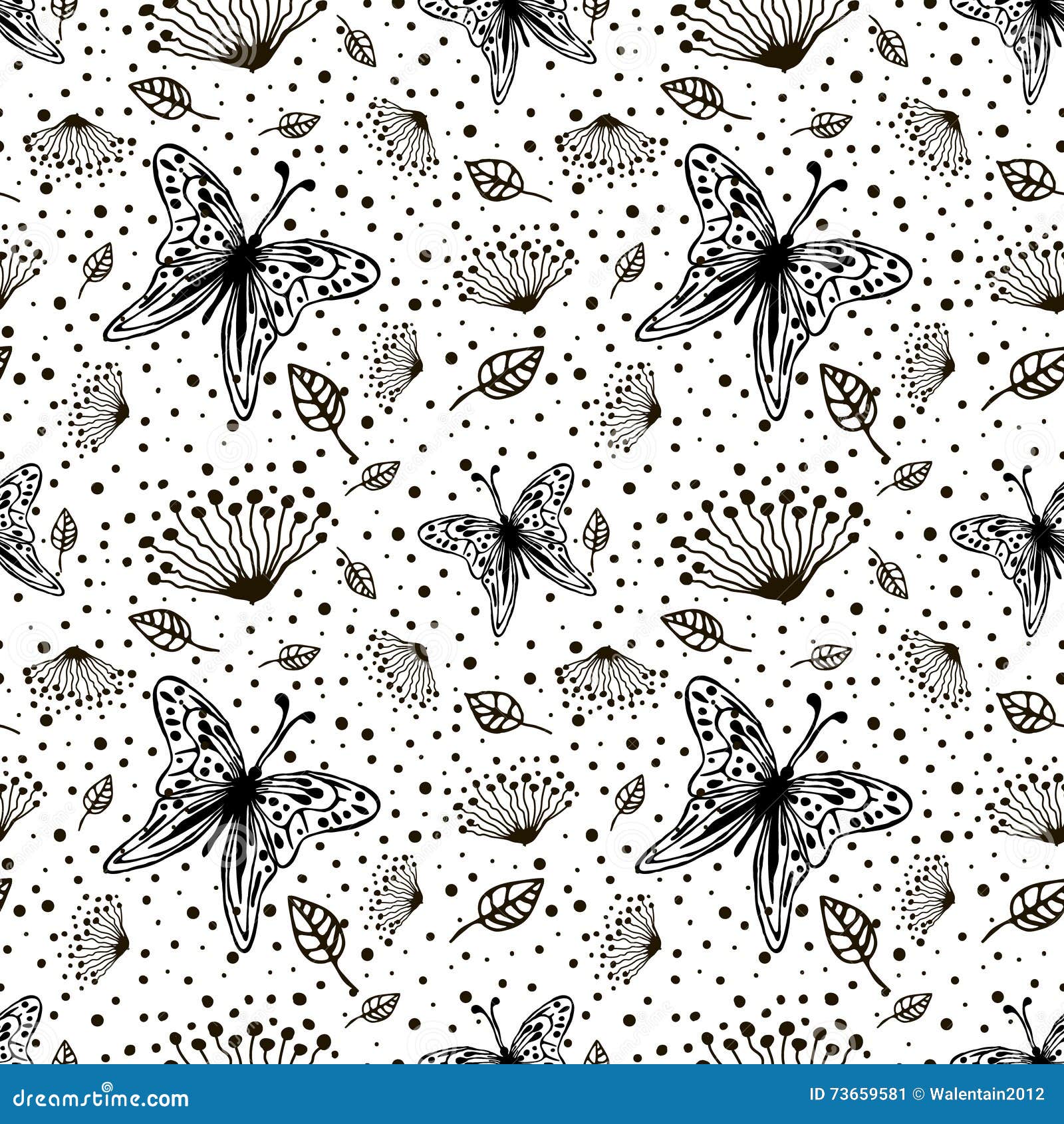 Attracktive cute patterns black and white Seamless Vector Floral Pattern With Insect Cute Hand Drawn Black And White Background Flowers Stock Illustration Of Happy 73659581