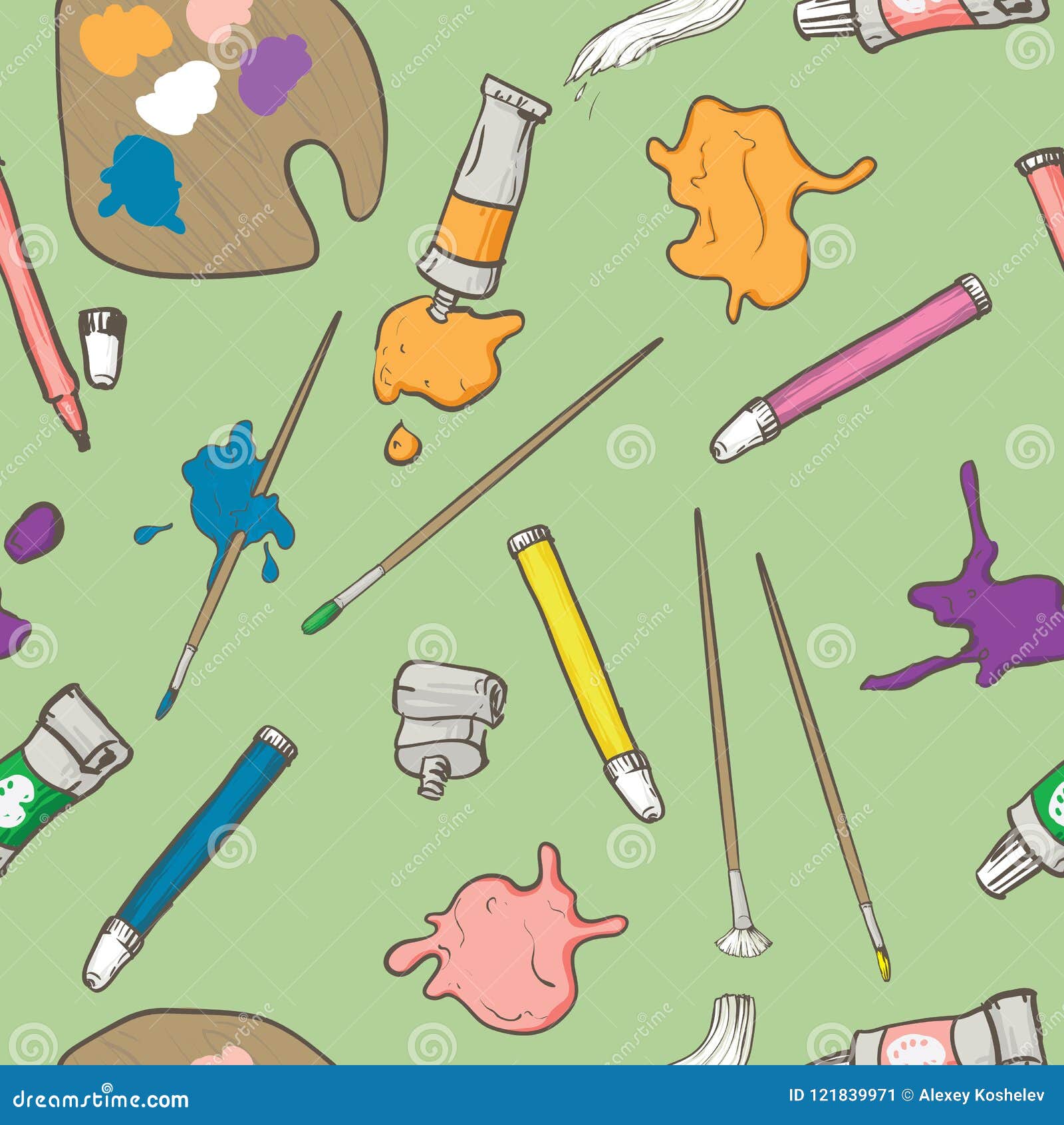 Seamless Vector Pattern With Art Supplies Stock Illustration