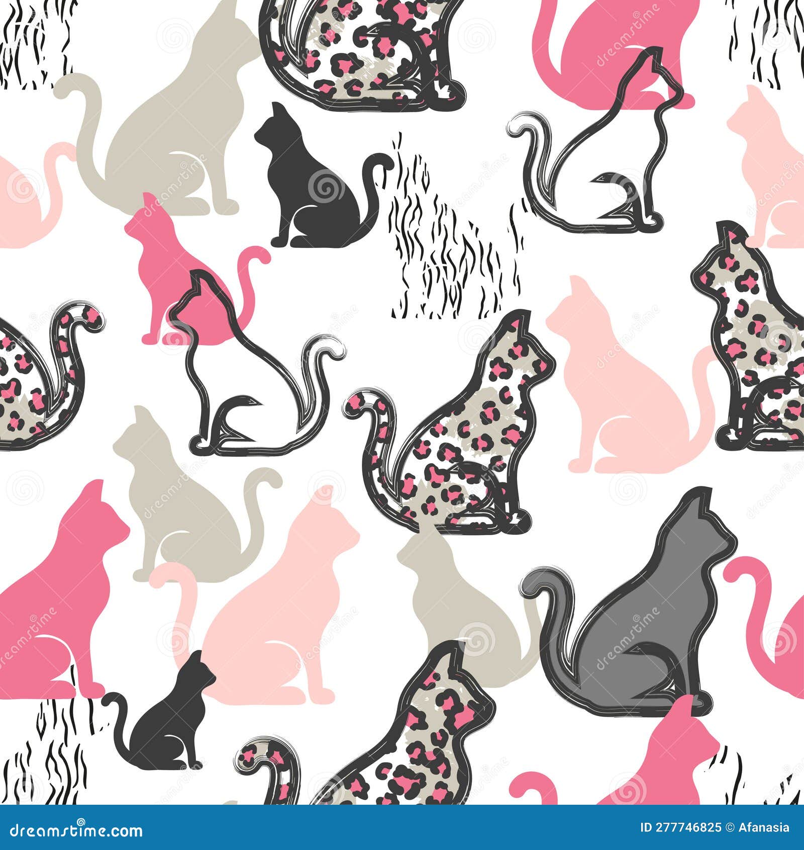 Seamless Vector Pattern with Cats and Leopard Print Stock Vector ...