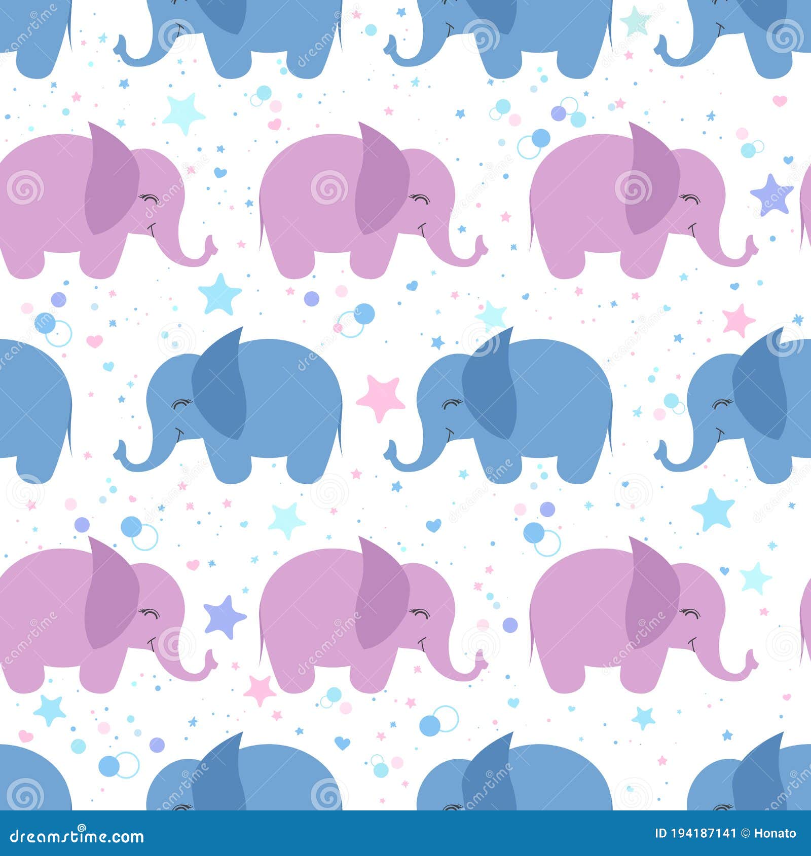 Seamless Vector Pattern with Cute Blue and Pink Elephants White Background.  Design for Print, Fabric, Card, Baby Shower Stock Vector - Illustration of  baby, cute: 194187141