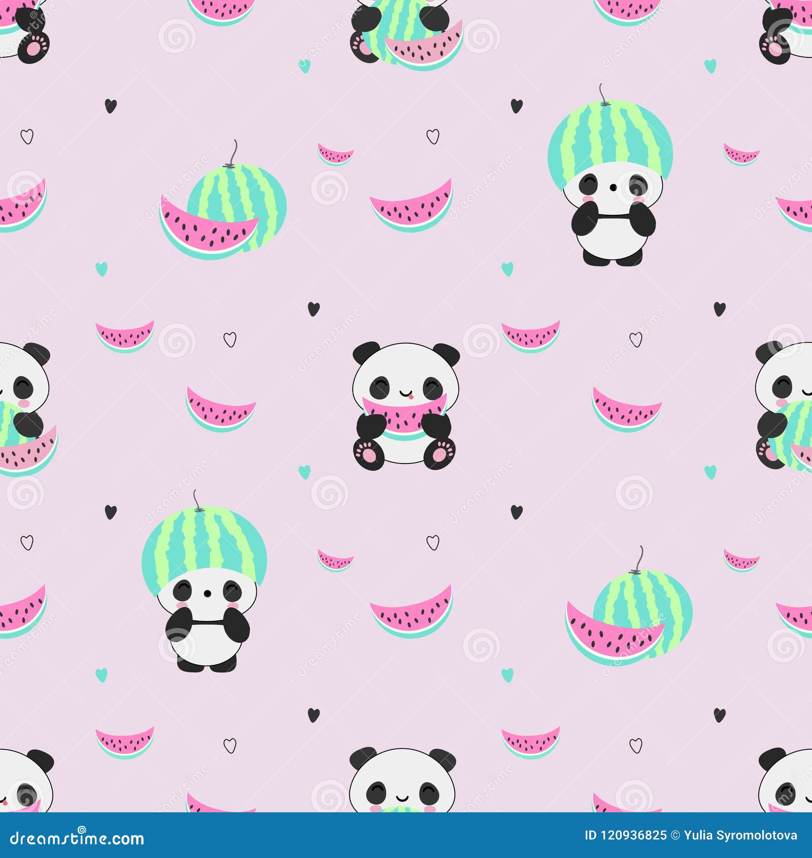 Seamless Vector Pattern with Cute Kawaii Panda Bears and Watermelons on  Nice Pink Background Stock Illustration - Illustration of blush, baby:  120936825
