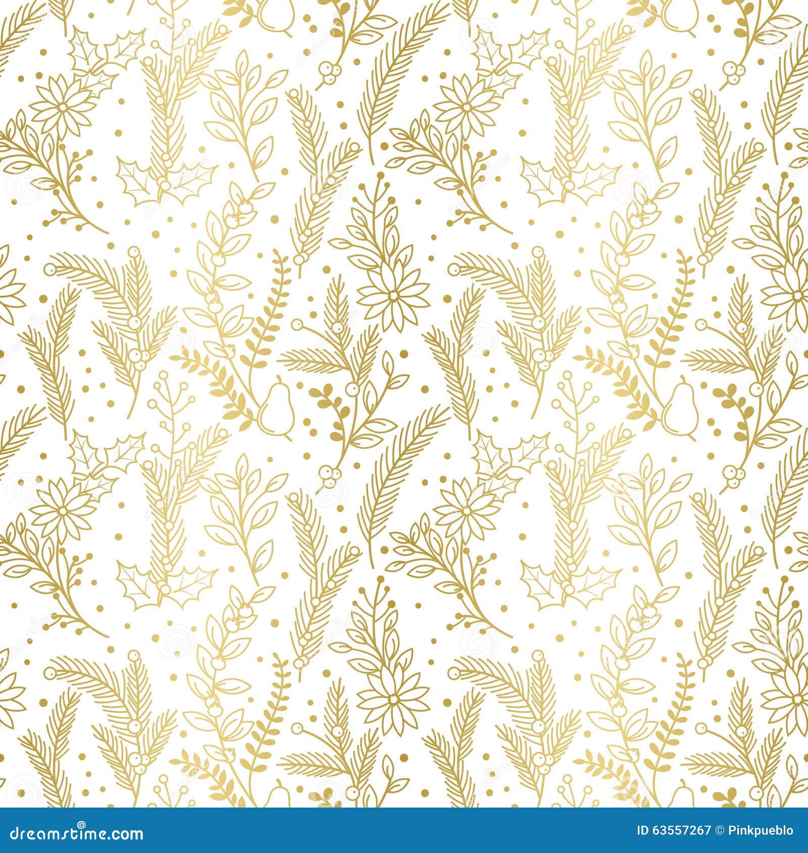 seamless  pattern of faux gold foil christmas holiday florals