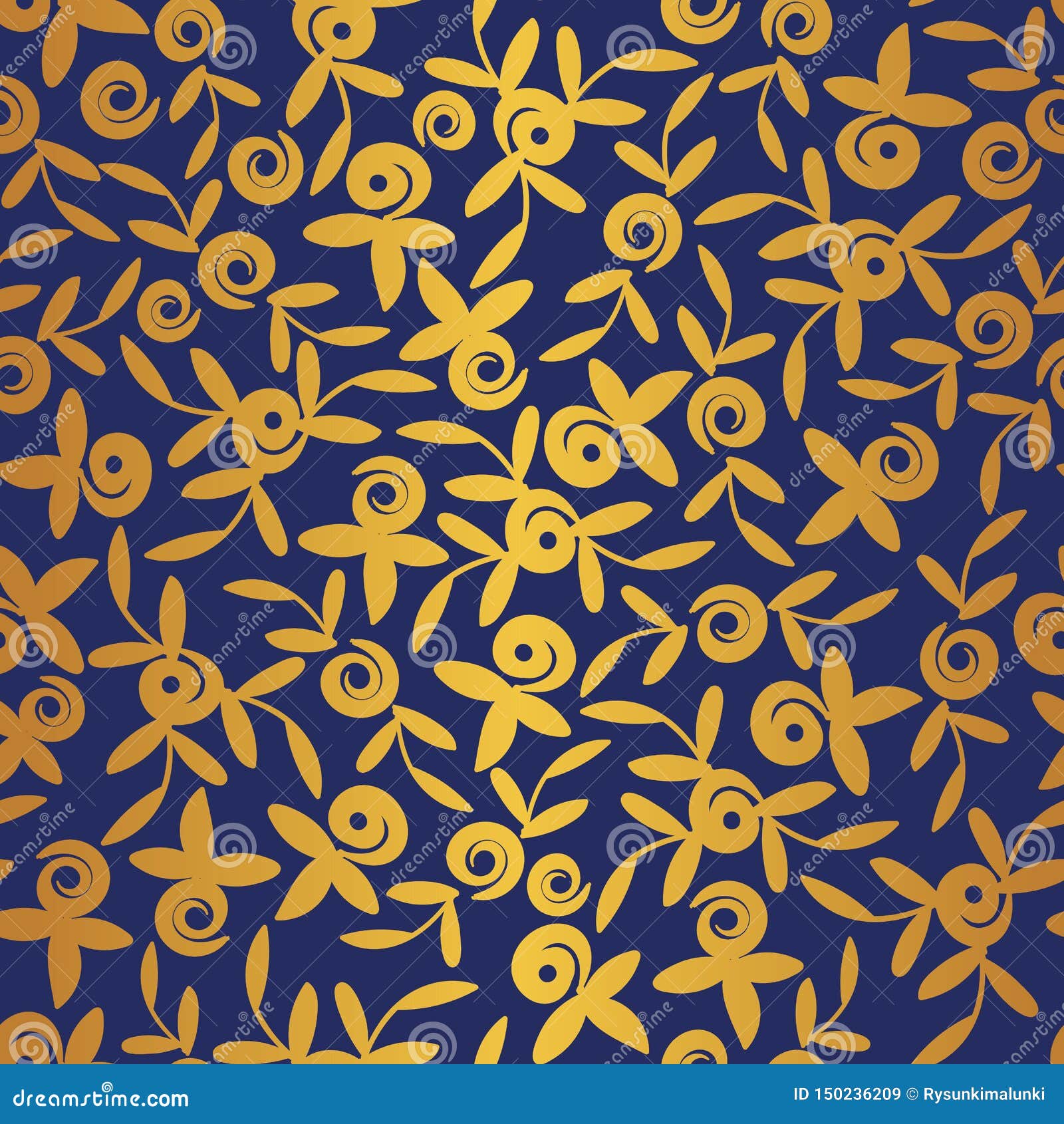 Seamless Vector Pattern With Gold Roses On Royal Blue Background Stock ...