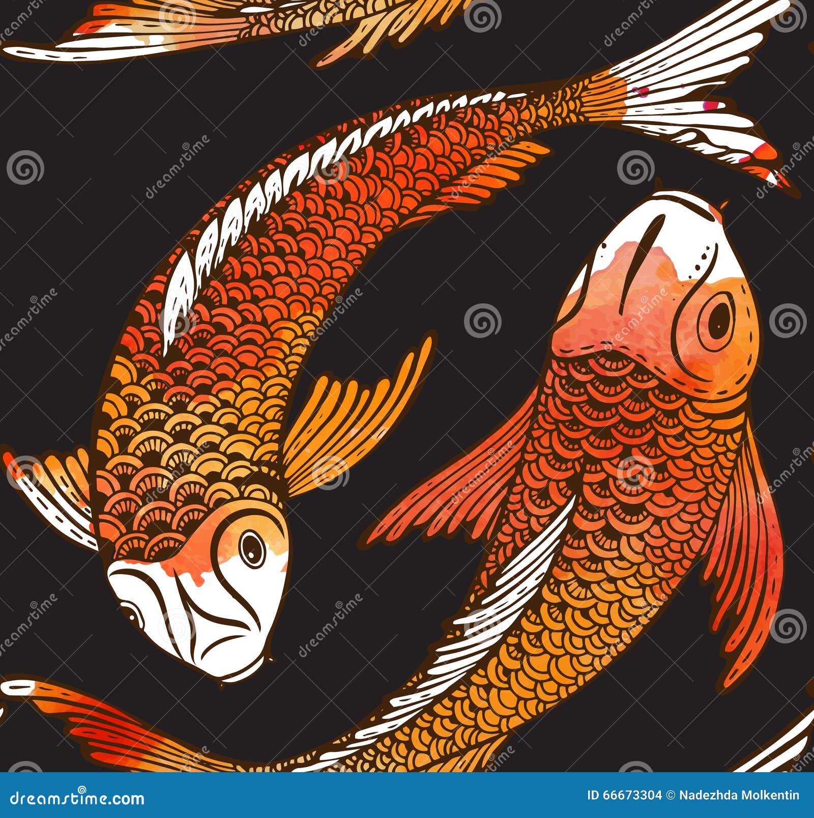 Download Seamless Vector Pattern With Hand Drawn Koi Fish Stock ...
