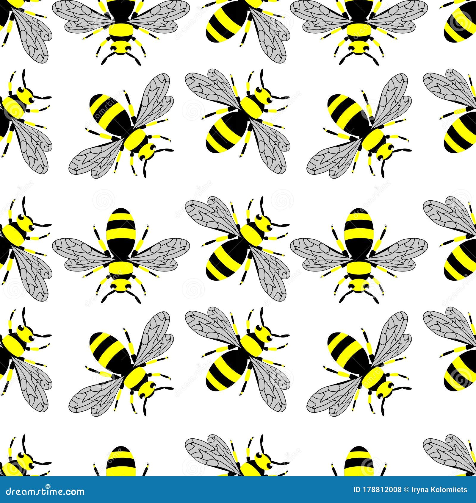 Seamless Pattern with Insects, Symmetrical Background with Wasps in ...
