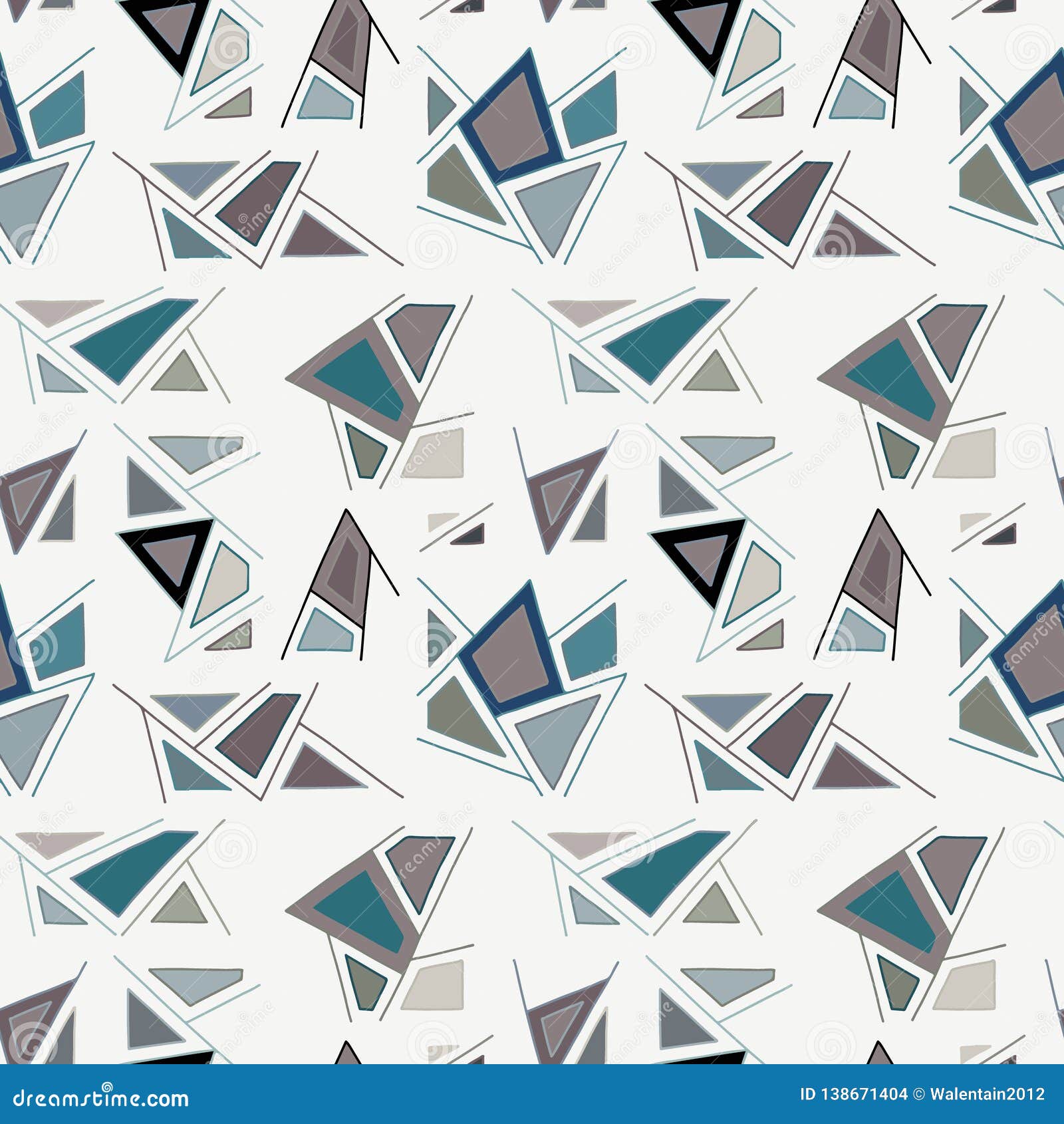 Seamless Vector Pattern, Lined Blue Pastel Asymmetric Geometric