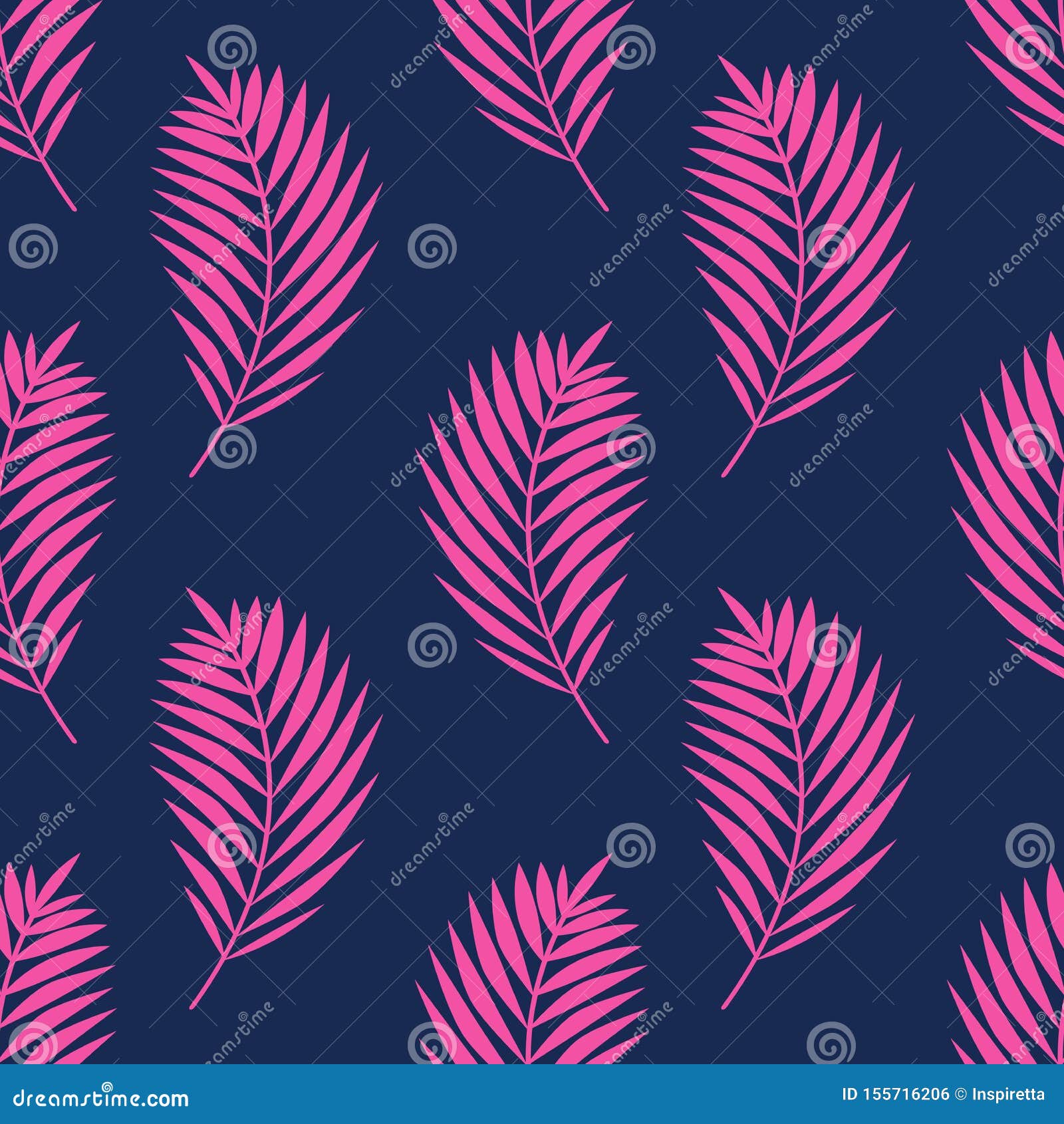 Seamless Vector Pattern with Palm Leaves. Pink Tropical Branches on