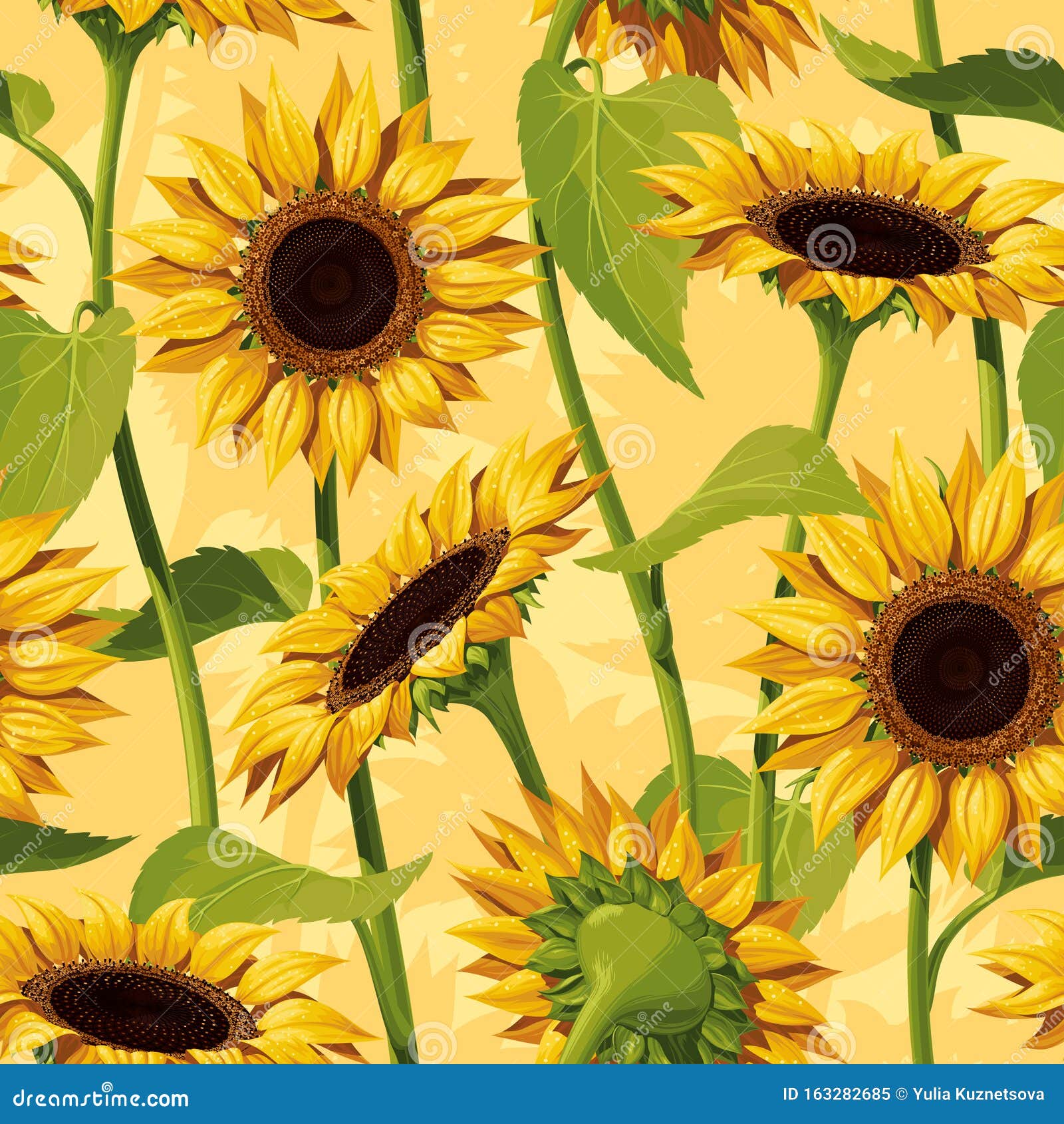 Download Seamless Vector Pattern Of Realistic Sunflower Flowers On ...