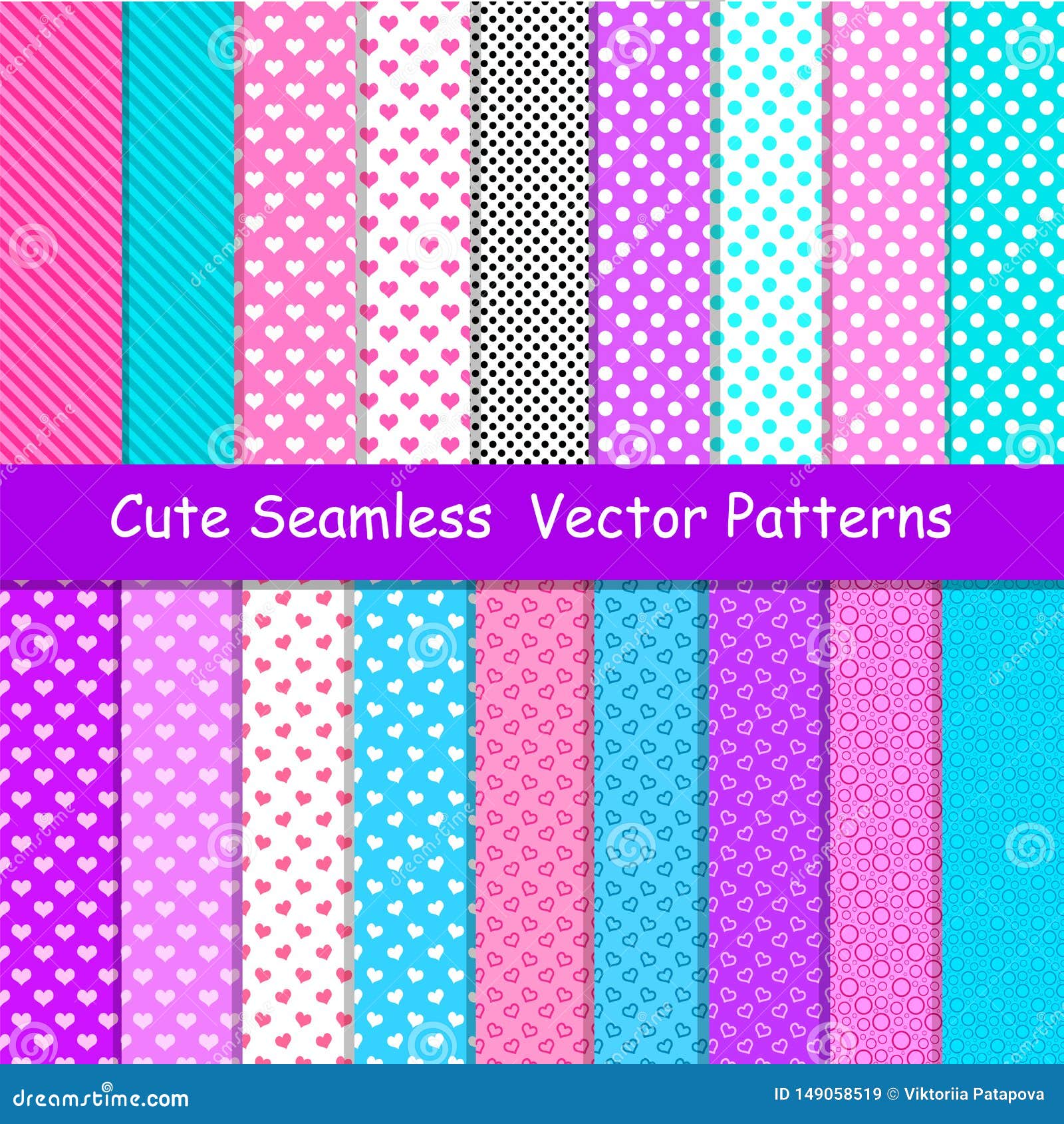 seamless  patterns in lol doll surprise style. endless backgrounds with stripes and polka dots