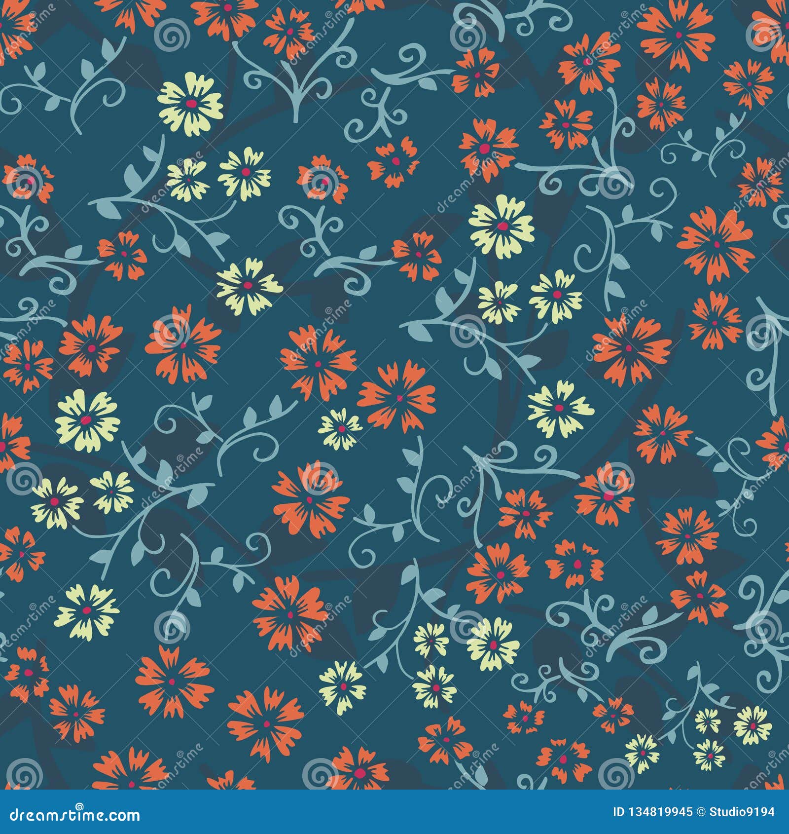Seamless Vector Repeating Floral Pattern. Orange and Yellow ...