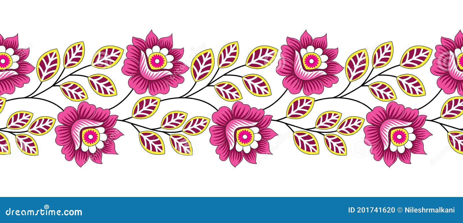 Seamless Vector Textile Floral Border Design Stock Vector