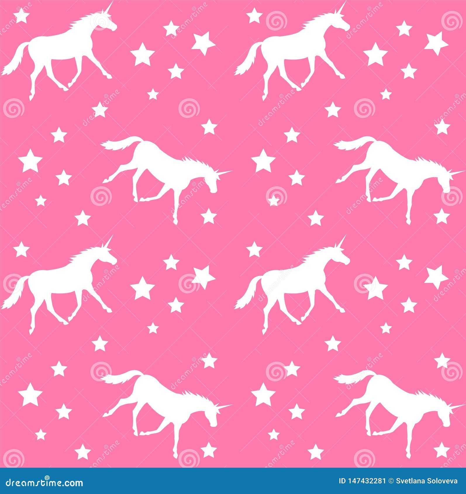 seamless vector unicorn white silhouette pattern on pink
