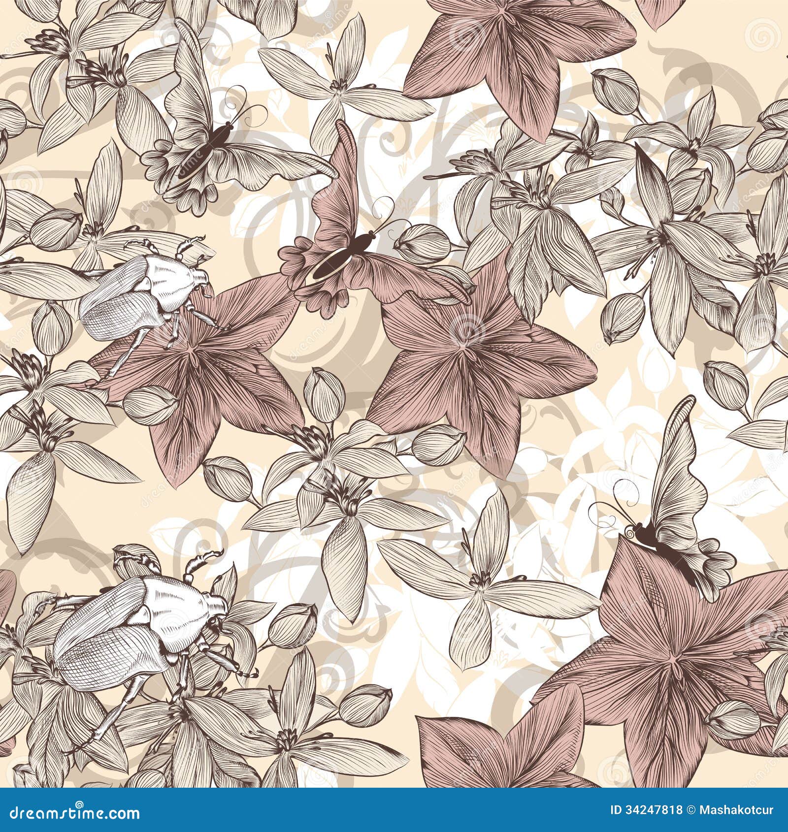 Seamless Vector Wallpaper Pattern in Vintage Floral Style Stock Vector -  Illustration of flower, nature: 34247818