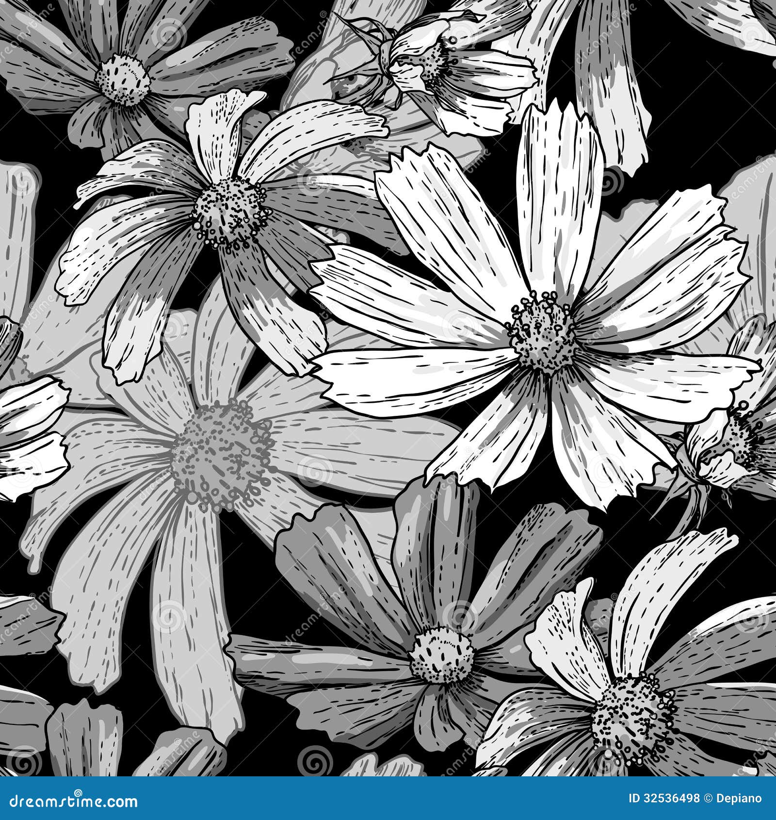 Seamless Vintage  Black  And White  Floral Background  Stock 