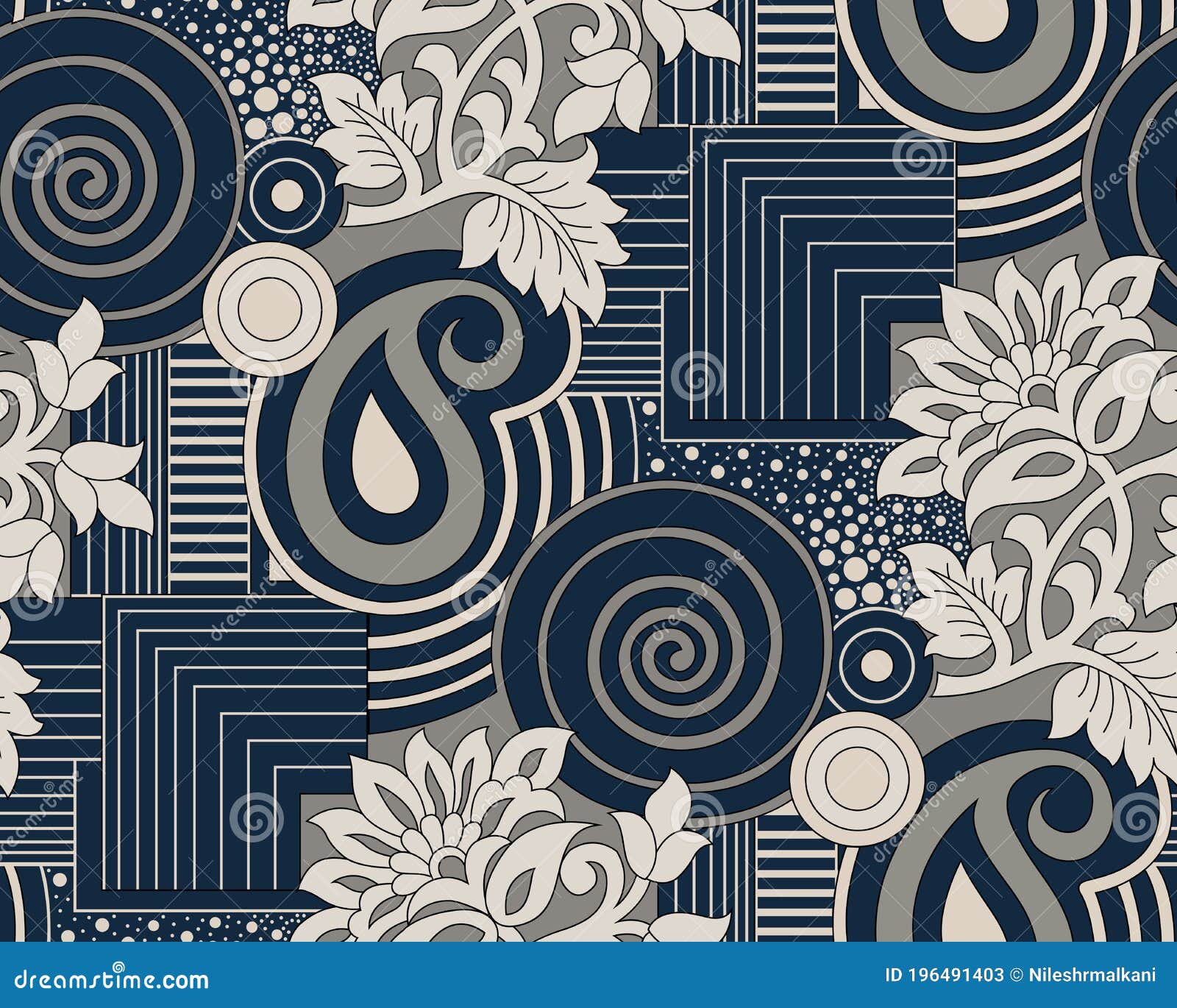seamless vintage floral pattern with geometrical s