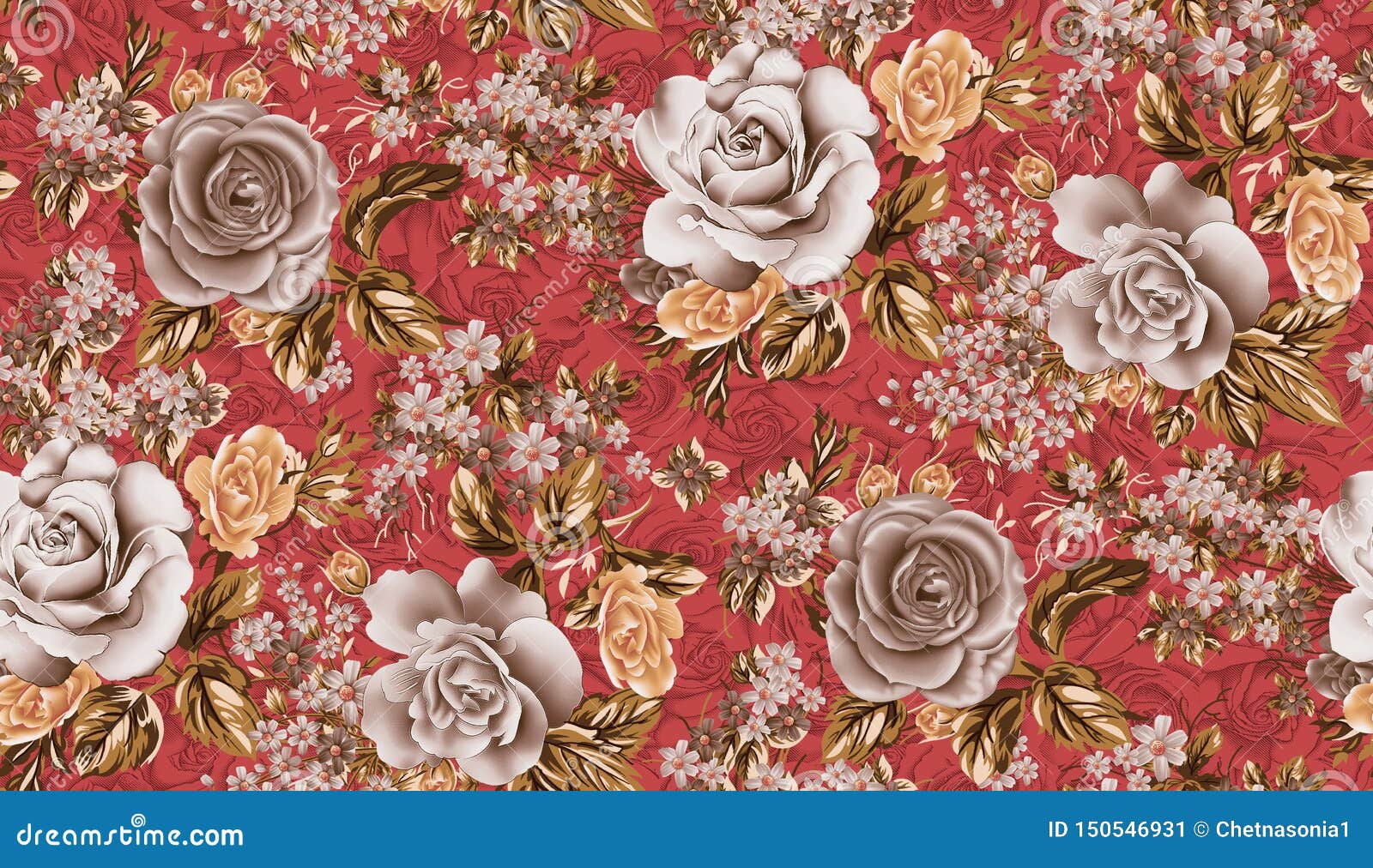 Seamless Vintage Flower Pattern Red Background Stock Illustration Illustration of leaf