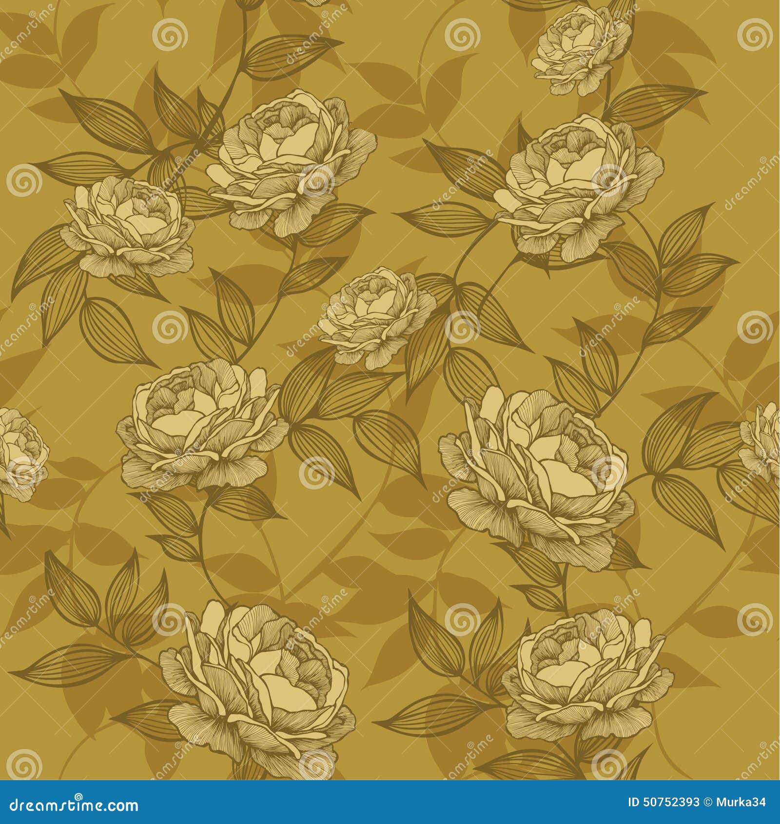 Seamless Wallpaper with Floral Ornament and Roses. Vector Illustration ...