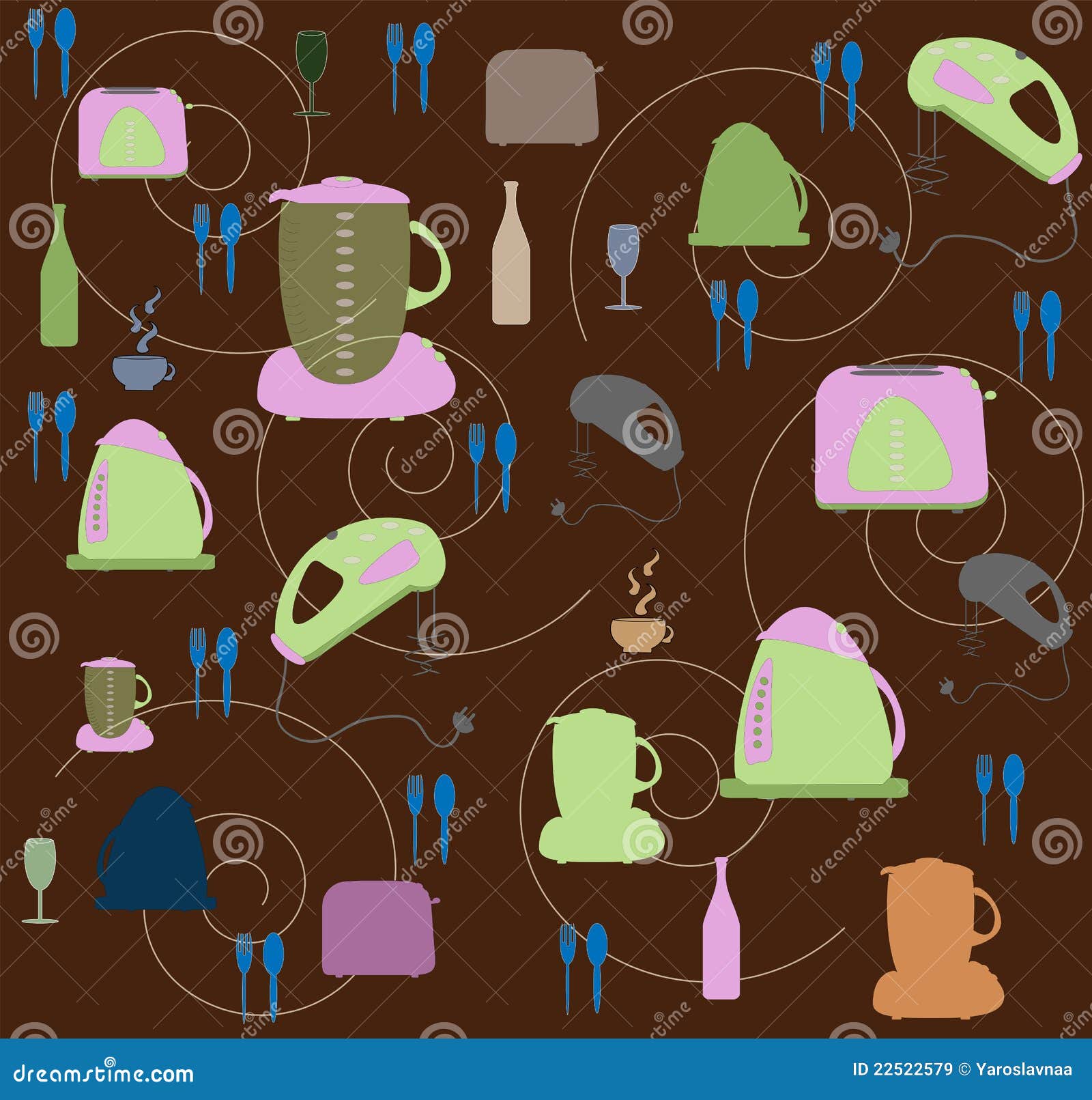 Seamless Wallpaper with Utensils and Kitchen Tackl Stock Vector