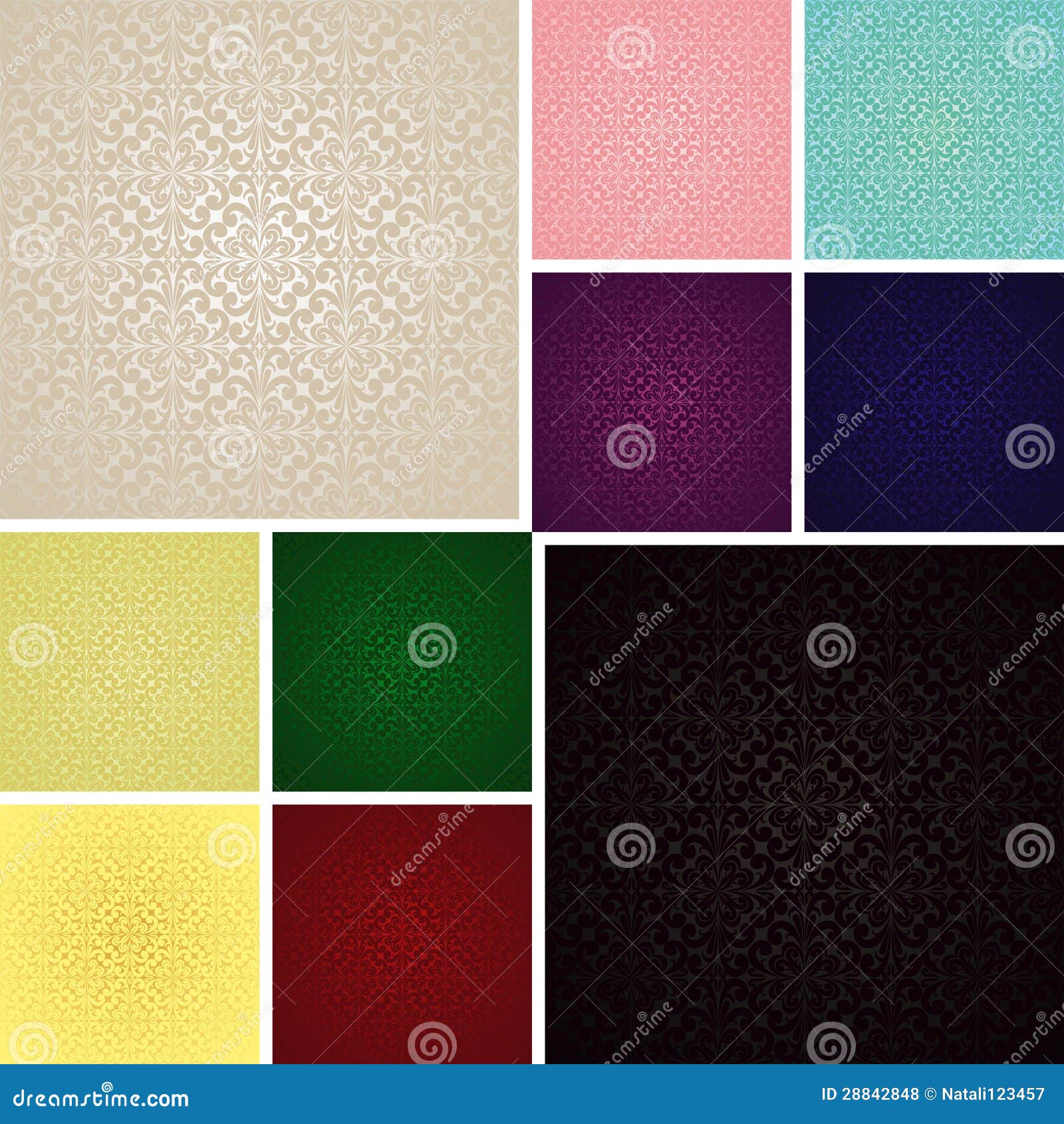 Seamless Wallpapers Set of Ten Colors. Stock Vector Illustration of