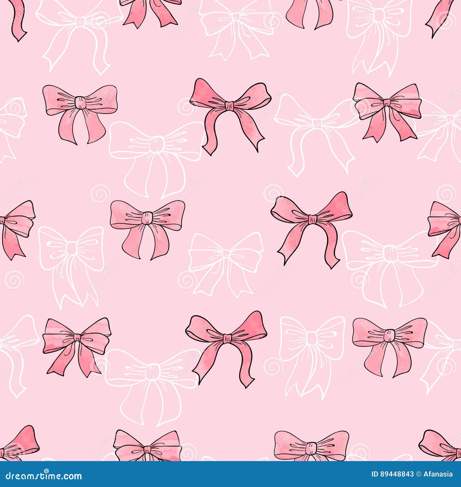 Seamless Watercolor Bows Pattern in Pink Color. Stock Vector ...