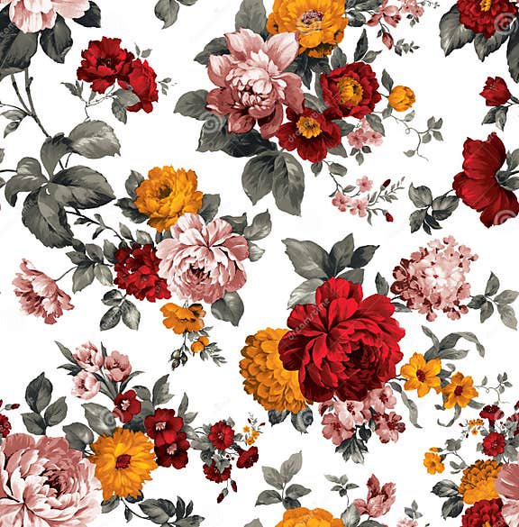 Seamless Watercolor Floral Design with White Background for Textile ...