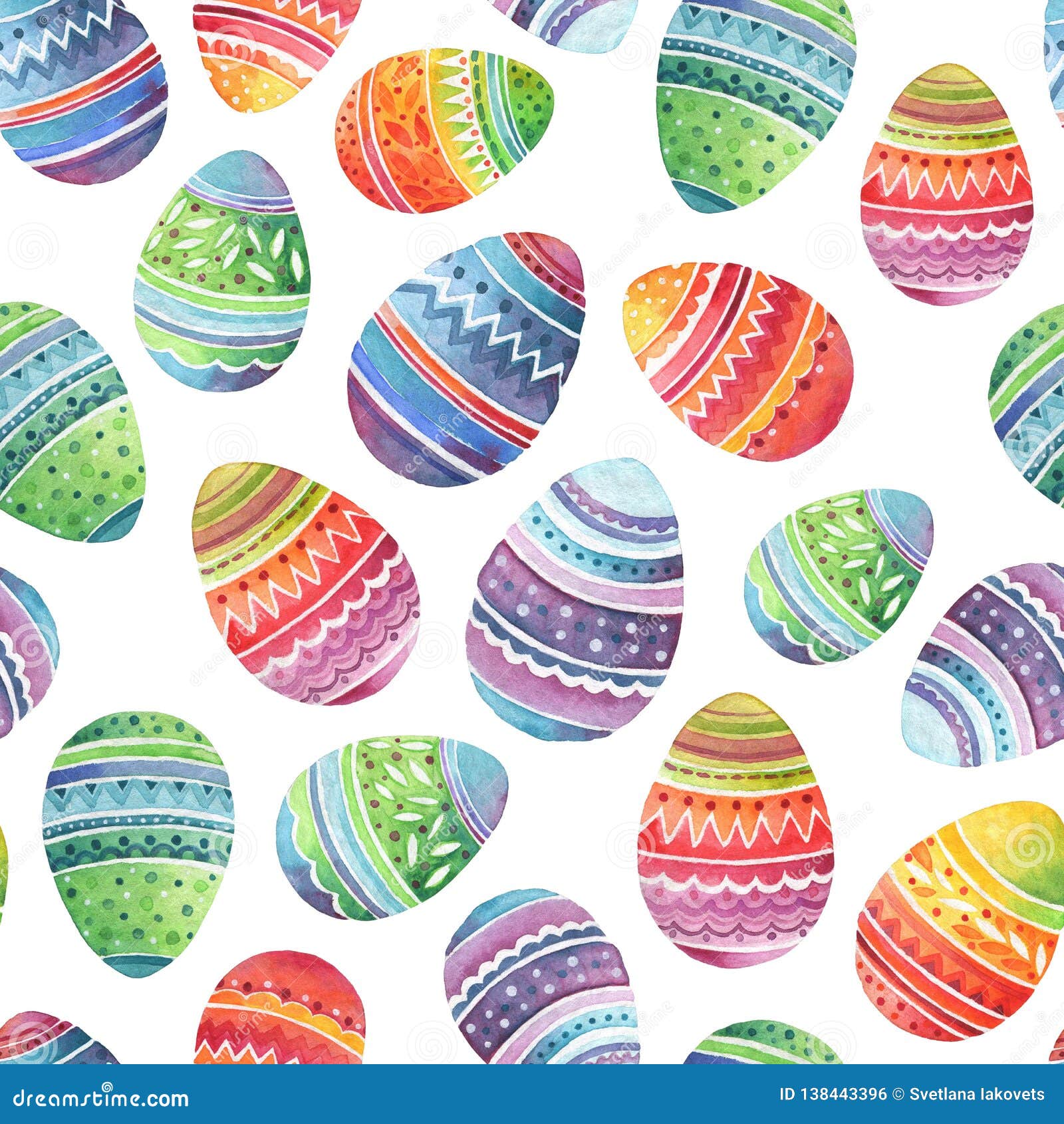 Seamless Watercolor Pattern of Easter Eggs Stock Illustration