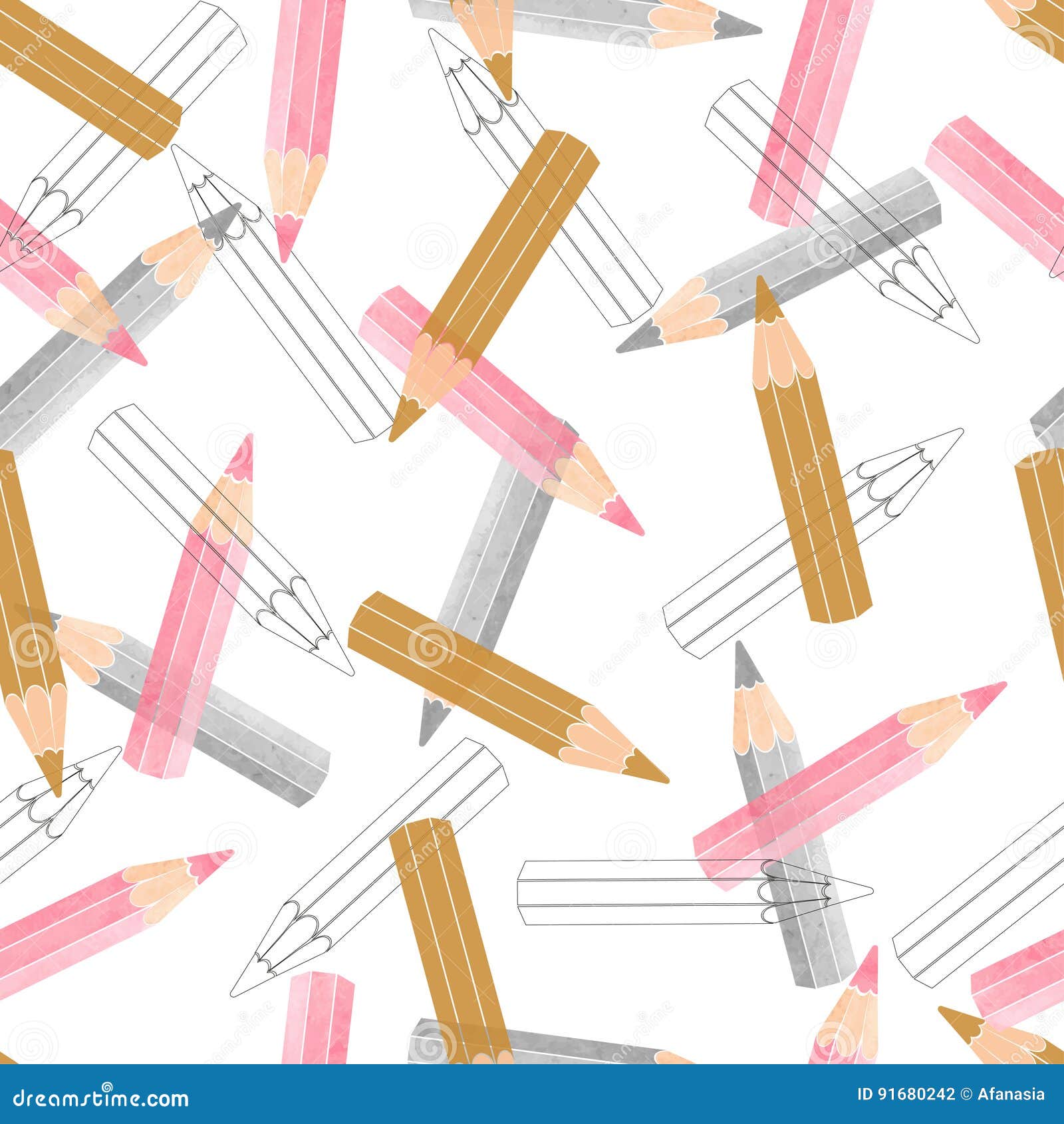 Seamless Watercolor Pencils Pattern. Stock Vector Illustration of