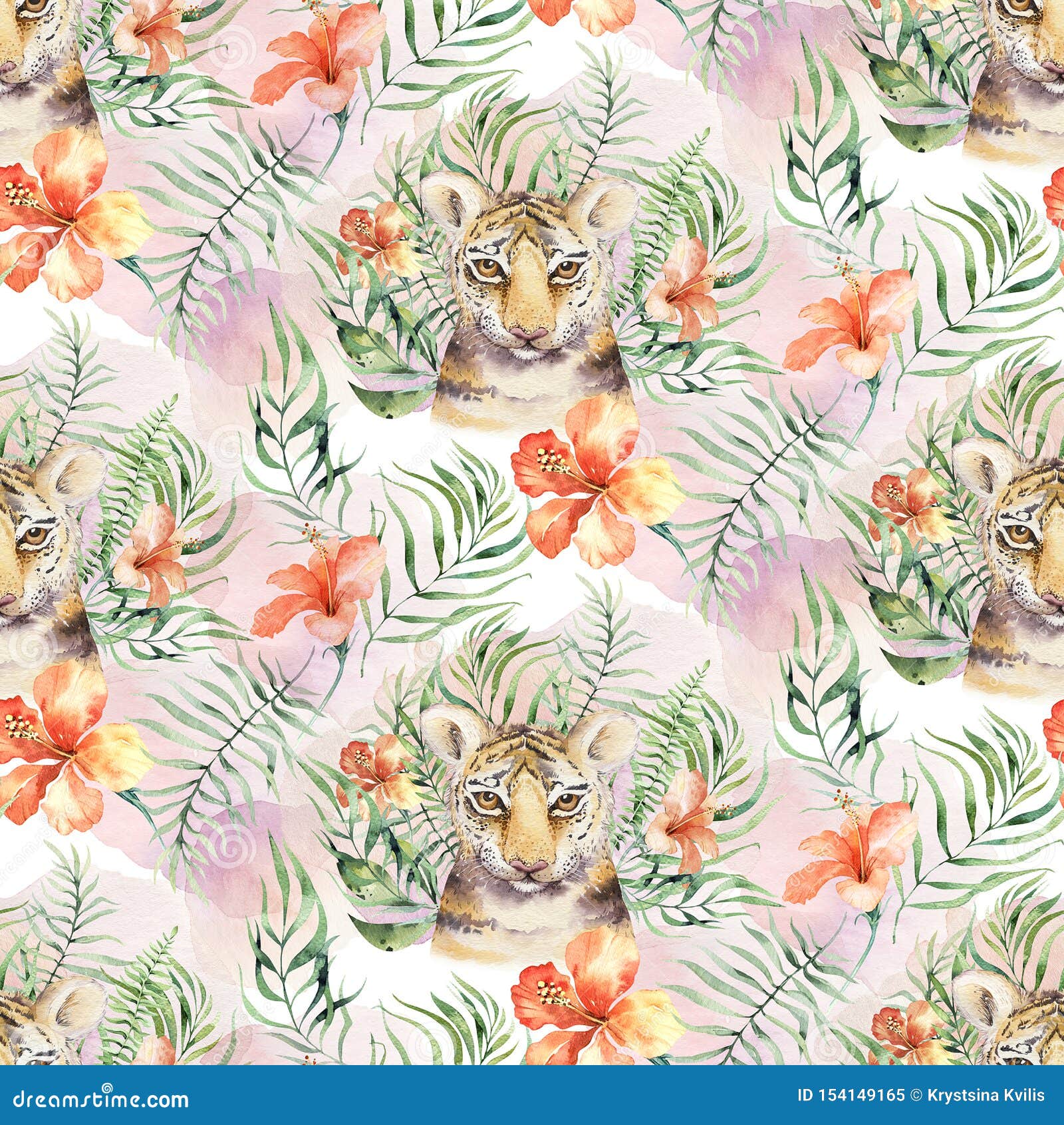 Seamless Watercolor Animal Tiger Pattern with Tigers with Tropical Leaves, Aloha Jungle Hawaiian. Hand Painted Palm Leaf Stock Image - Image of botanical, jungle: 154149165 Seamless Watercolor Animal Tiger Pattern with Tigers with Tropical Leaves, Aloha Jungle Hawaiian. Hand Painted Palm Leaf Stock Image - Image of botanical, jungle: 154149165