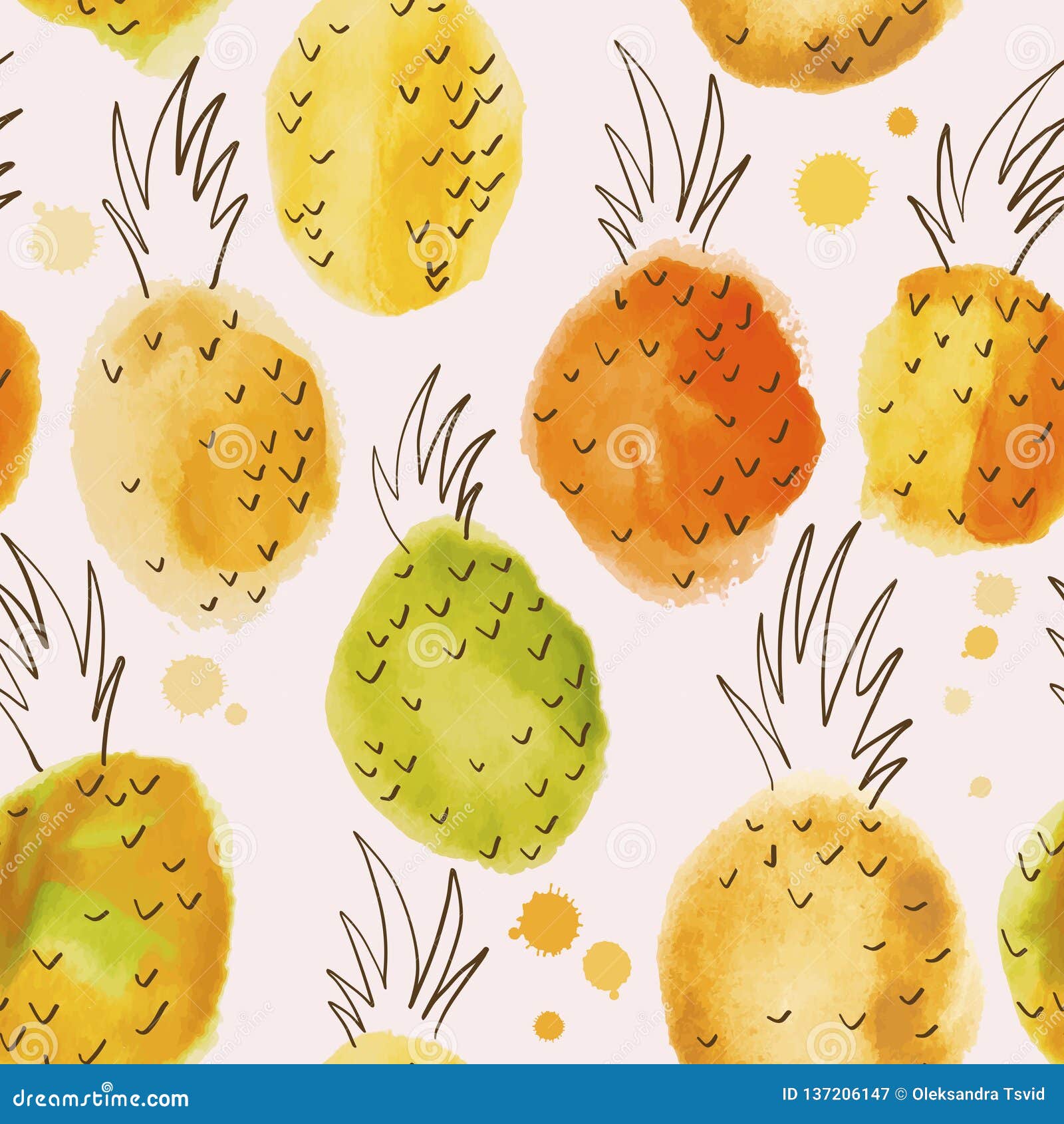 Download Seamless Watermelons Pattern With Watercolor Pineapple Stock Vector - Illustration of natural ...