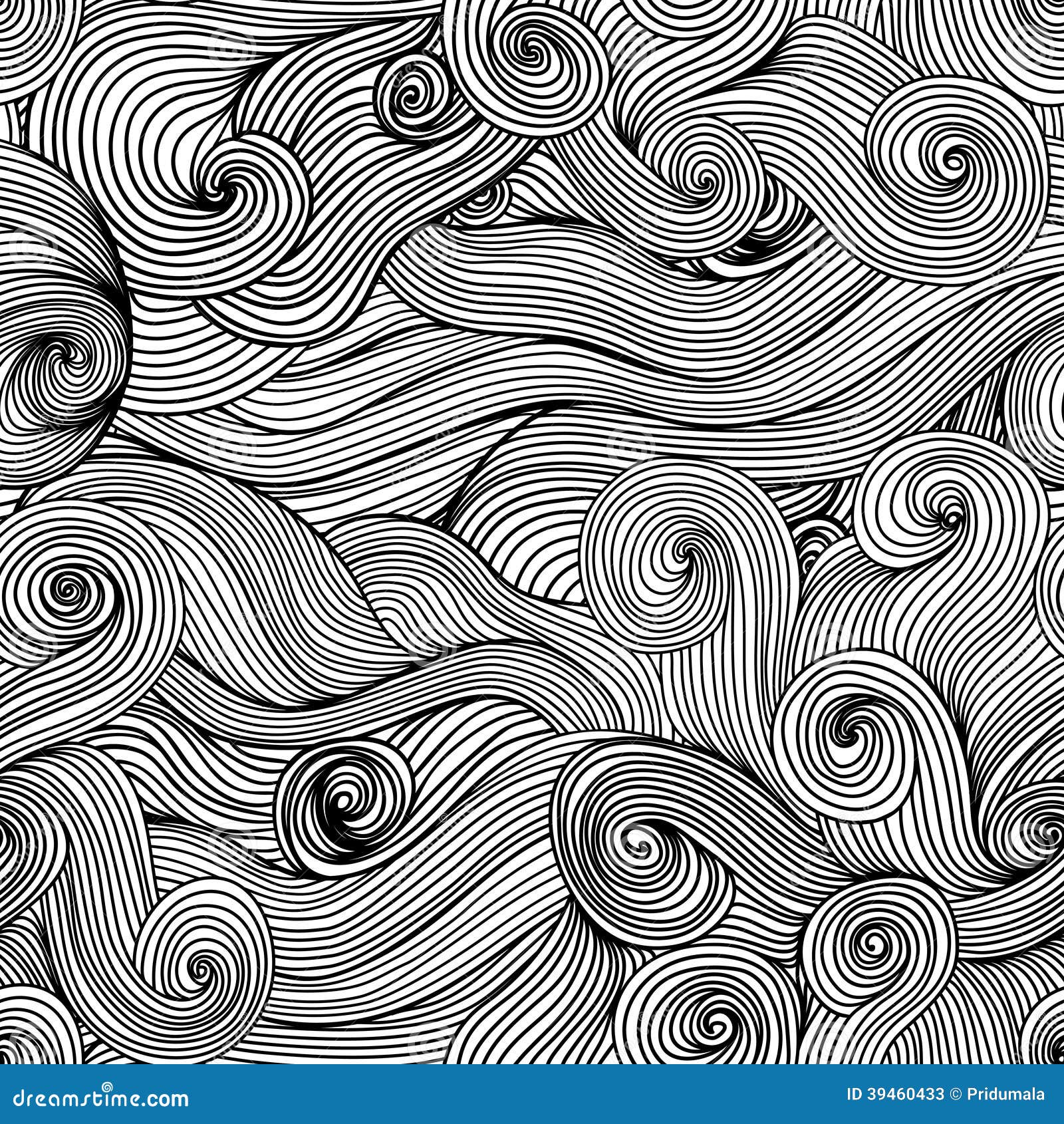 Seamless wave hand-drawn pattern, waves background (seamlessly tiling).Can be used for wallpaper, pattern fills, web page background,surface textures. Gorgeous seamless floral background