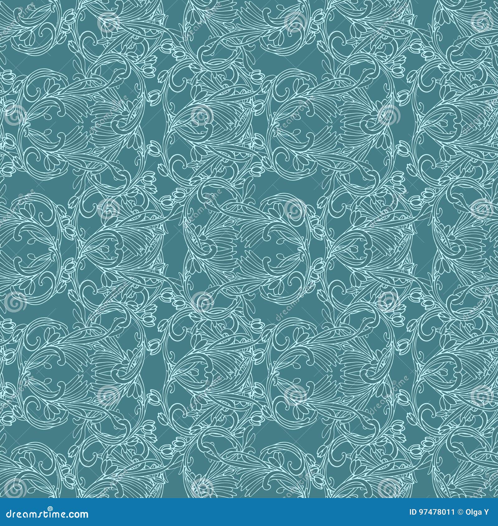 Seamless White and Blue Damask Wallpaper Stock Illustration