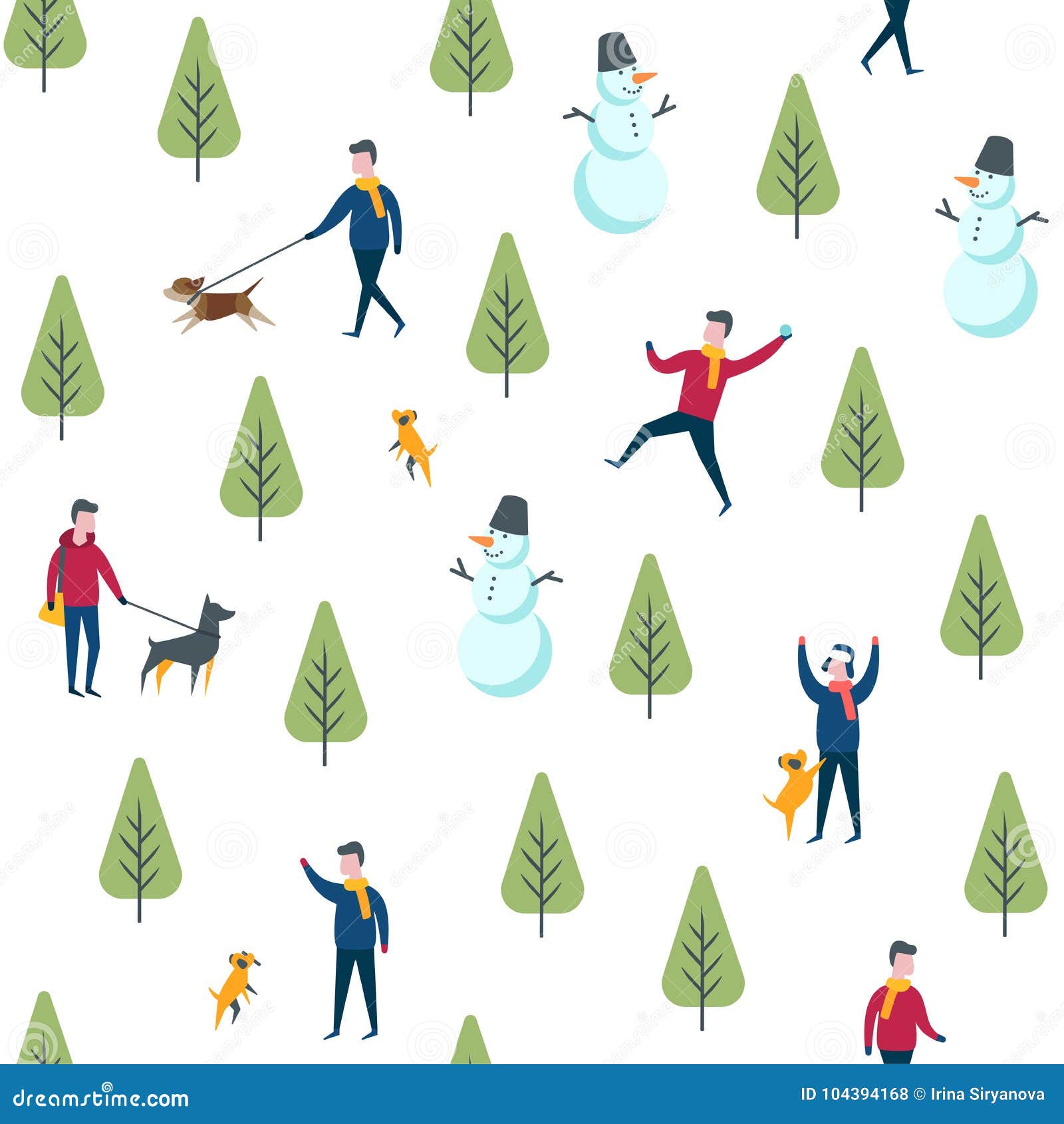 Download Seamless Winter Park Pattern. Vector Dog Walking People Stock Vector - Illustration of seamless ...