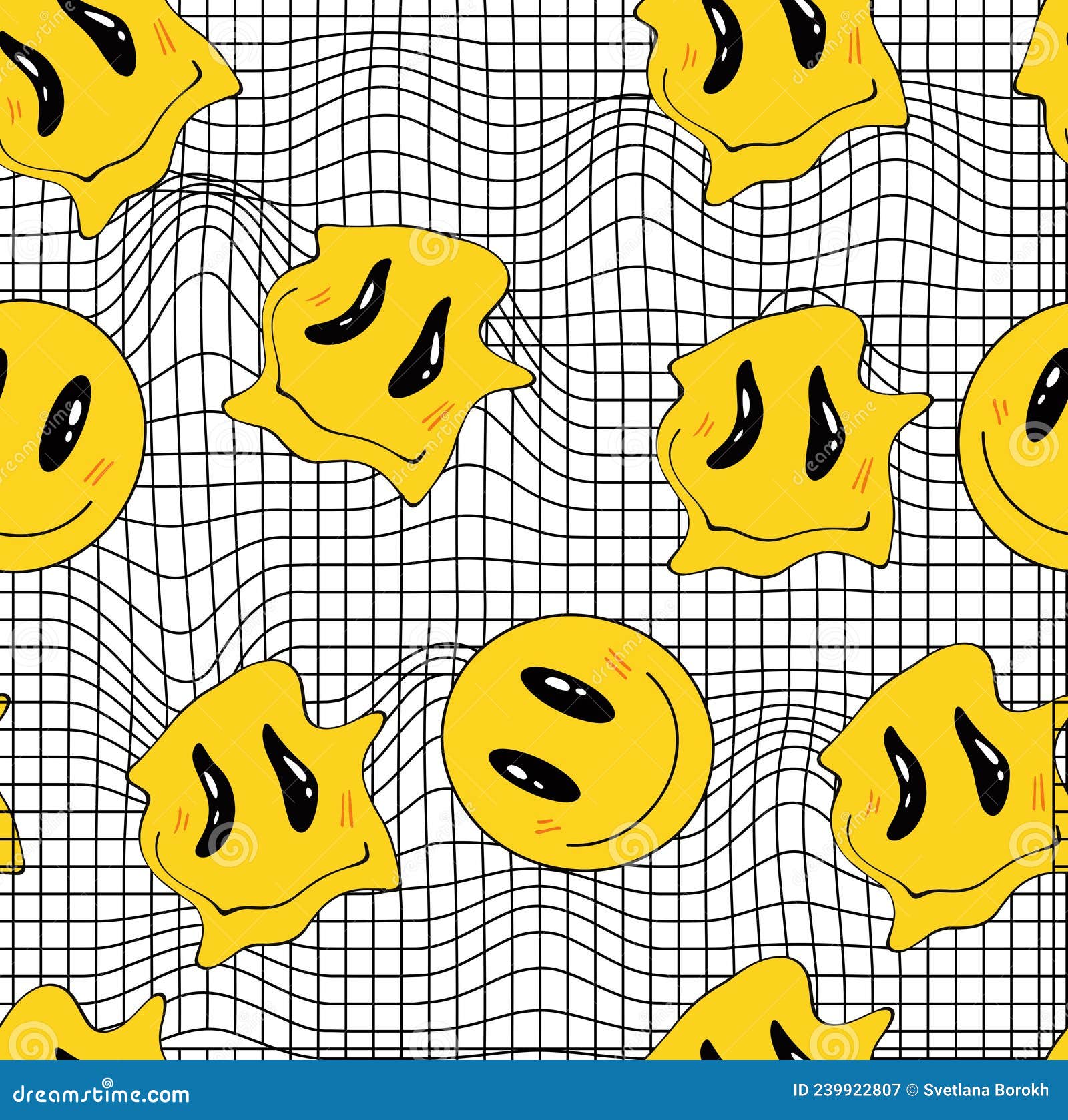 Seamless Yellow Distorted Melting Smiley Face Illustration Pattern For Fabric Wallpaper Or Wrapping Paper Vector Stock Vector Illustration Of Face Expression
