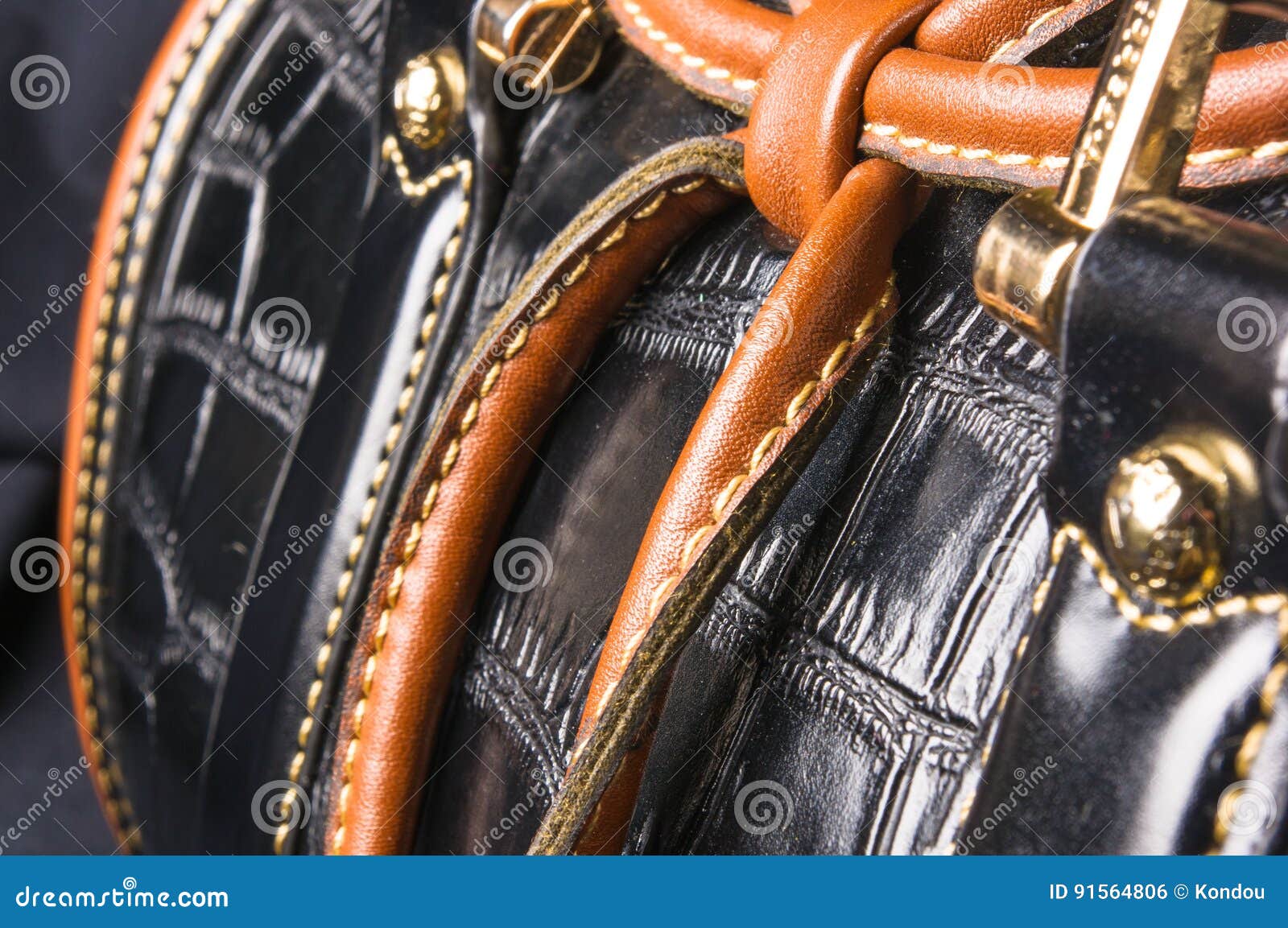 Seams on leather hand bag stock photo. Image of beauty - 91564806