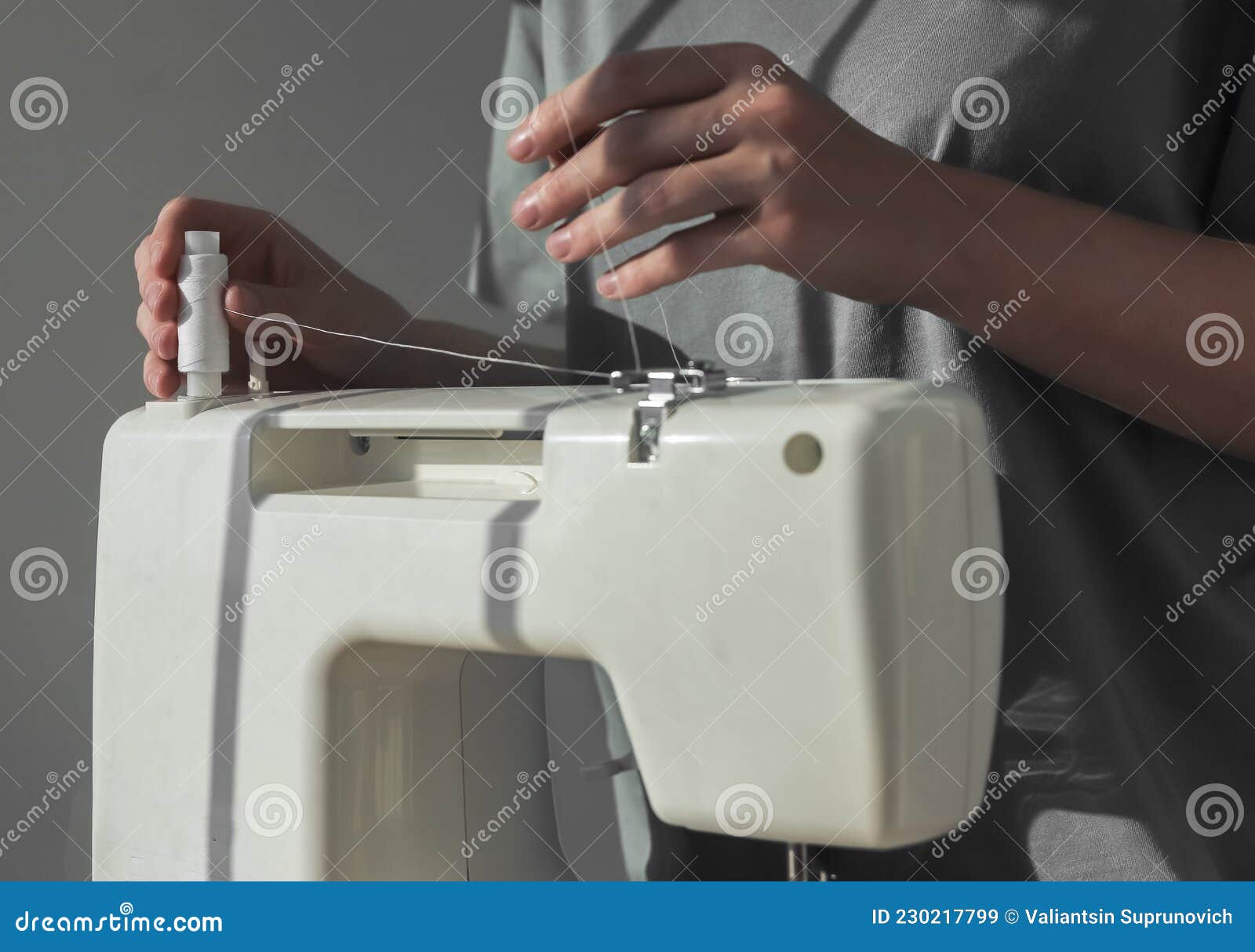 Seamstress Hands Putting Thread Spool on Sewing Machine Stock Image Image of shine, handicraft