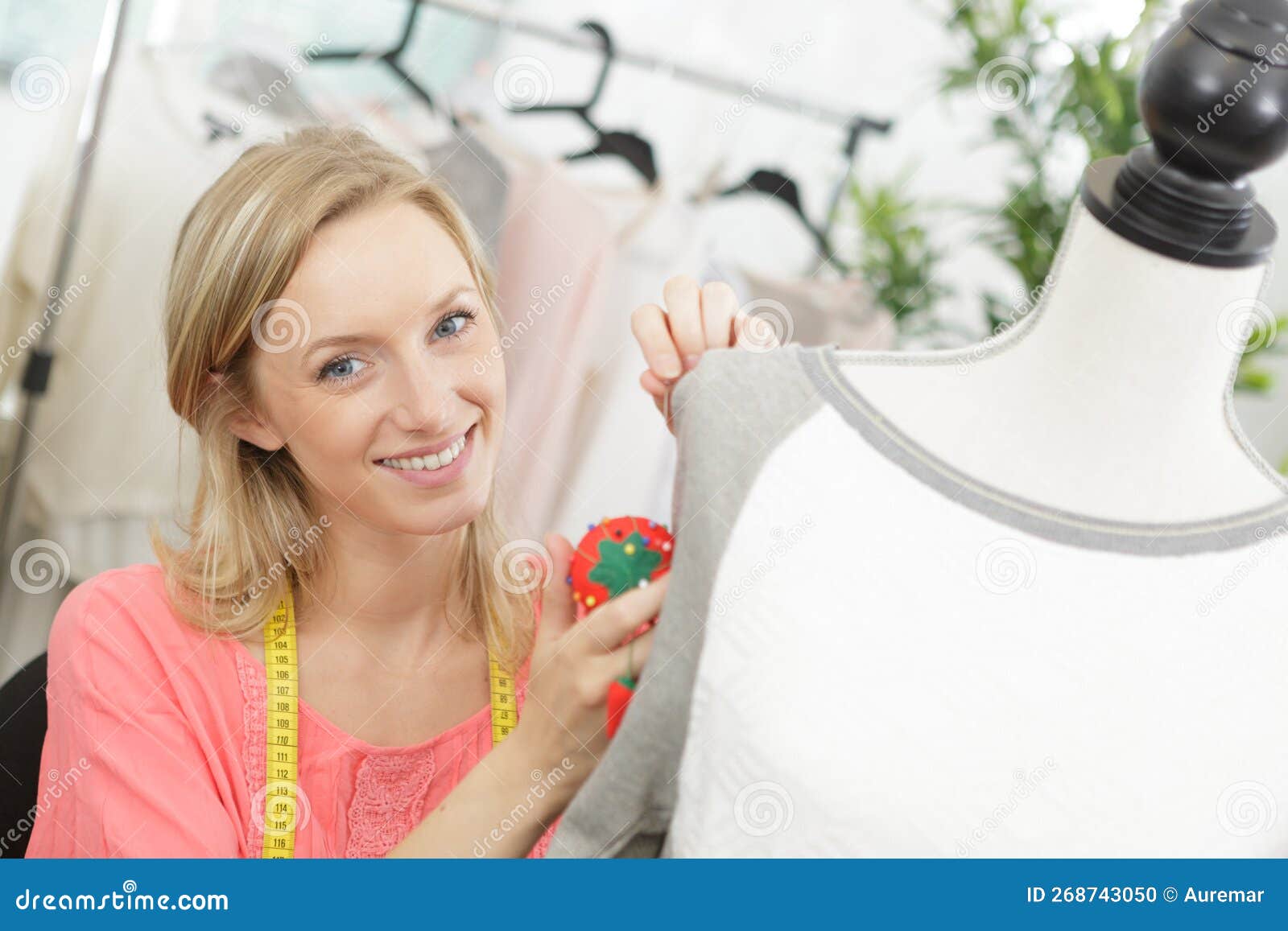 Seamstress Inserting Pin on Clothing Stock Photo Image of pins