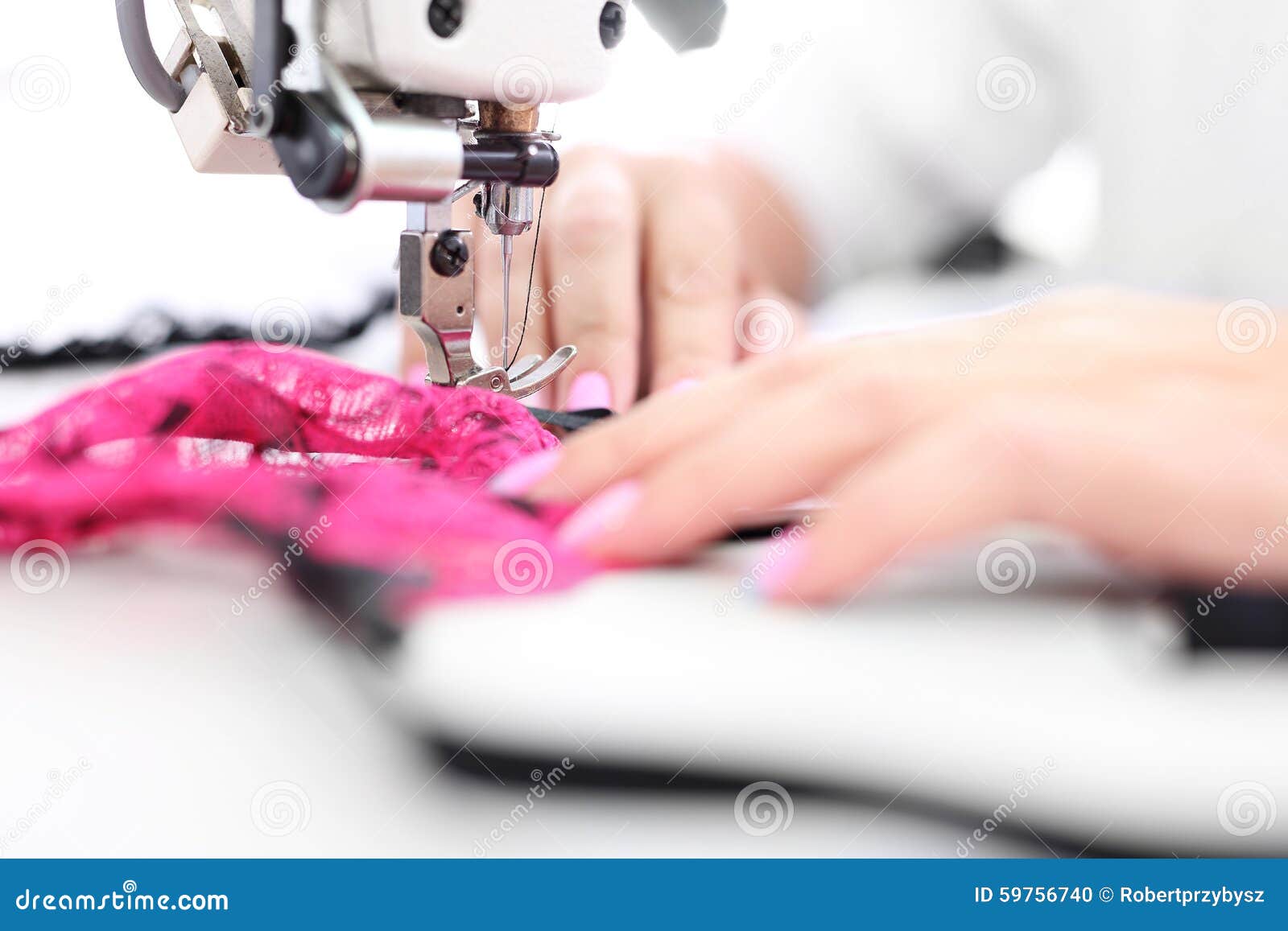 Seamstress. Sewing machine stock photo. Image of fabric 59756740