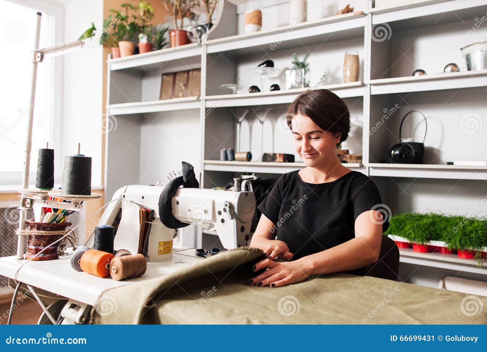 Seamstress Sews Clothes. Workplace of Tailor Stock Image Image of