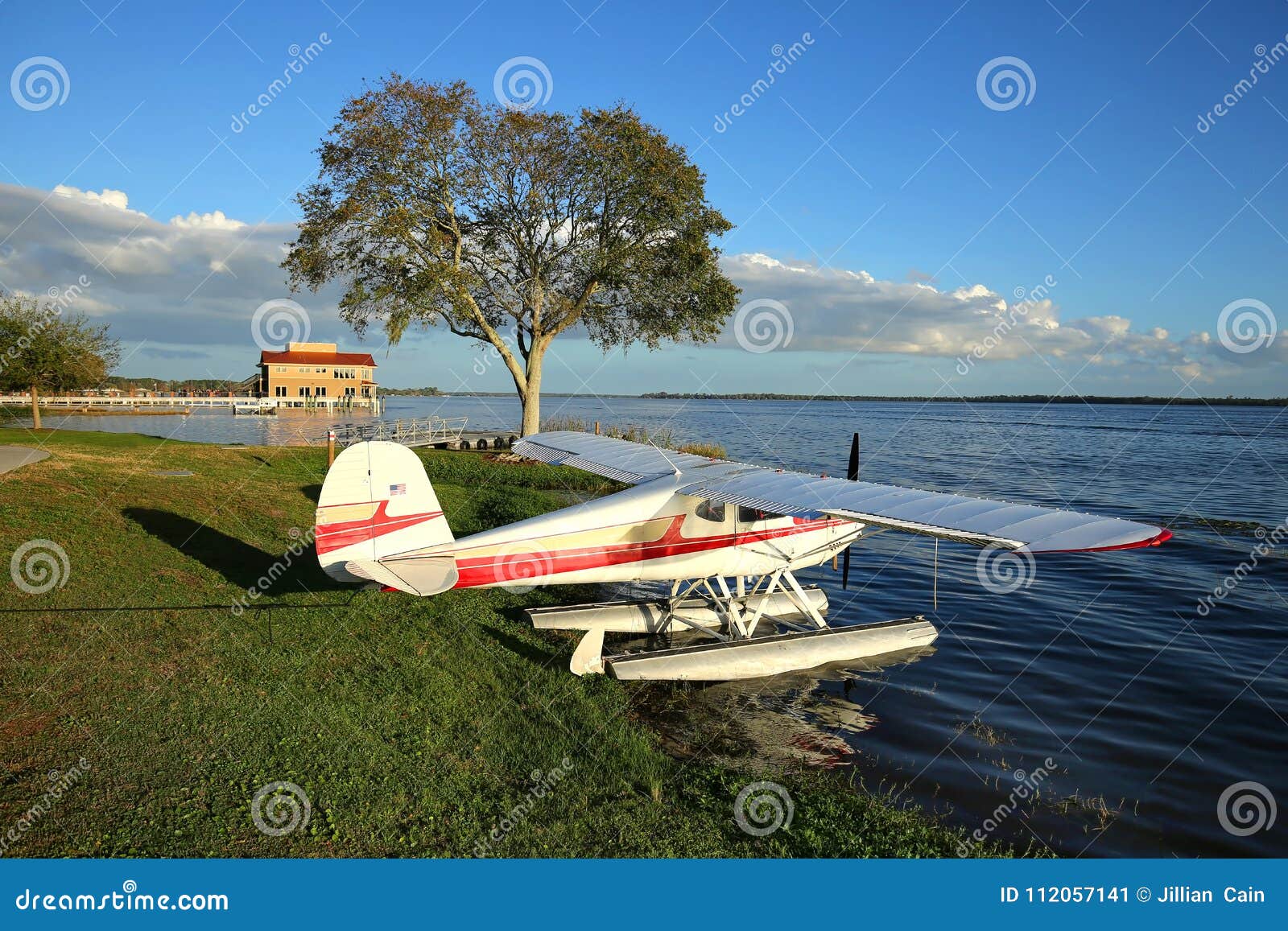 seaplane at the water`s edge in tavares, florida.