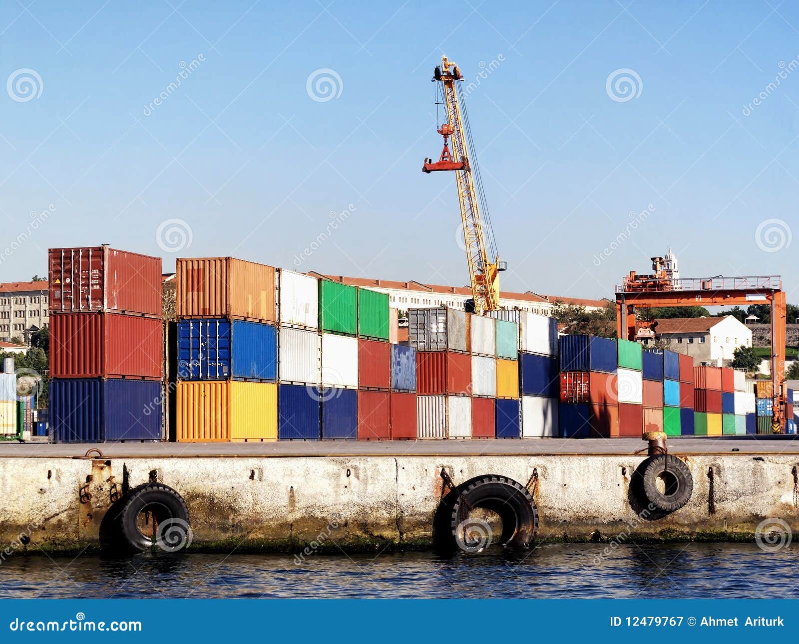 Seaport with Container Stacks Stock Image Image of harbor, port 12479767
