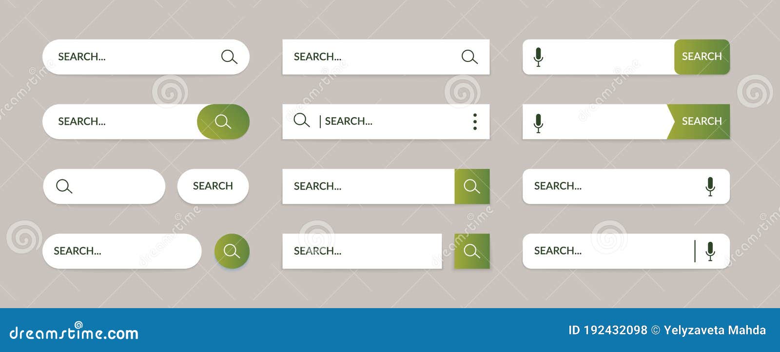 search bar web ui s. abstract set for browsers search button text field. mobile application graphic frames navigator