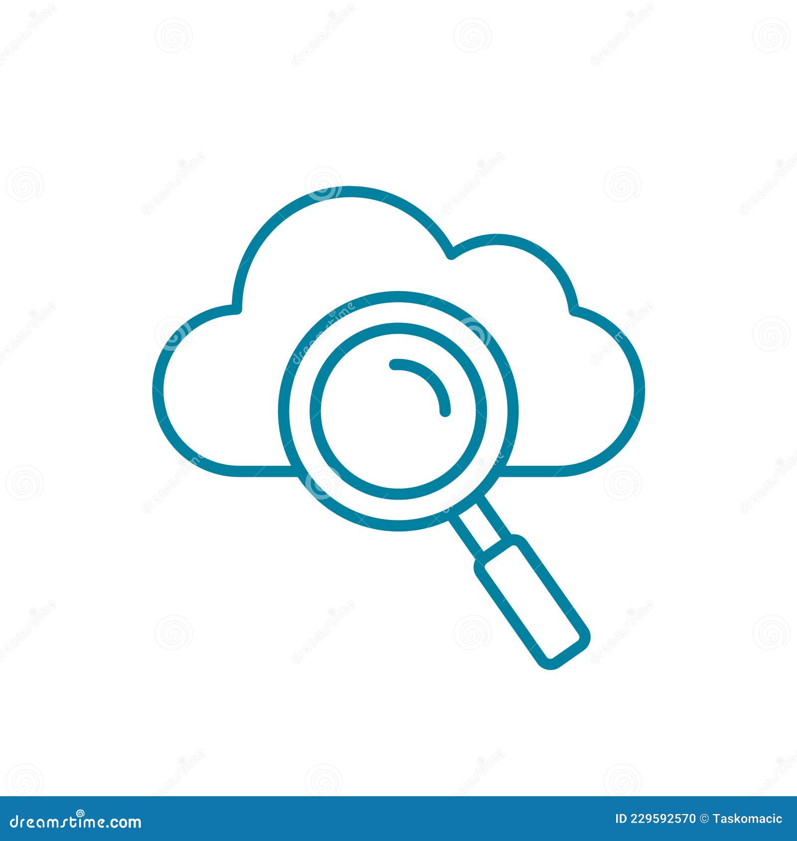 search cloud line icon. magnifying glass and cloud. searching online database concept.