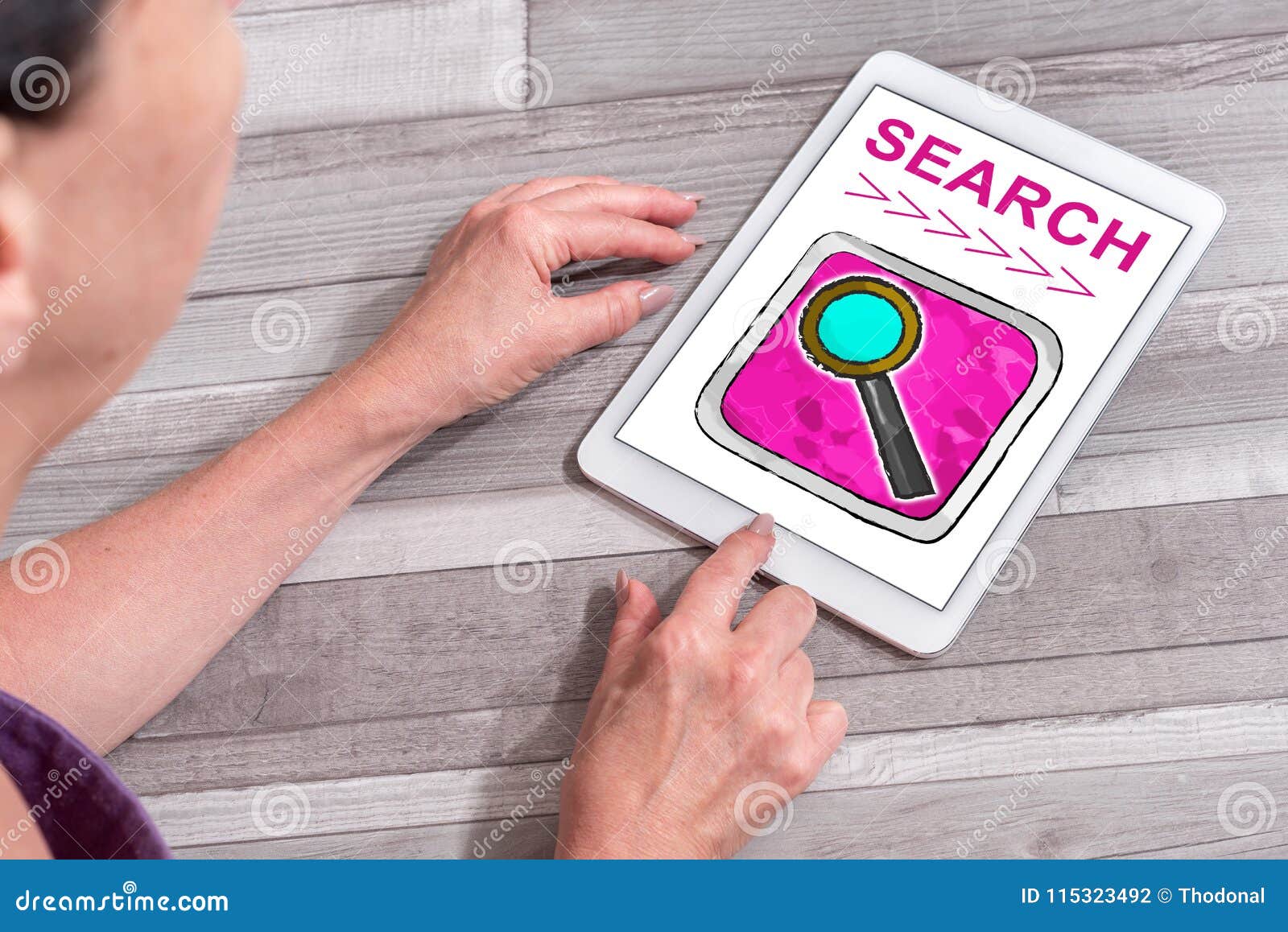 Search concept on a tablet stock photo. Image of tablet 115323492