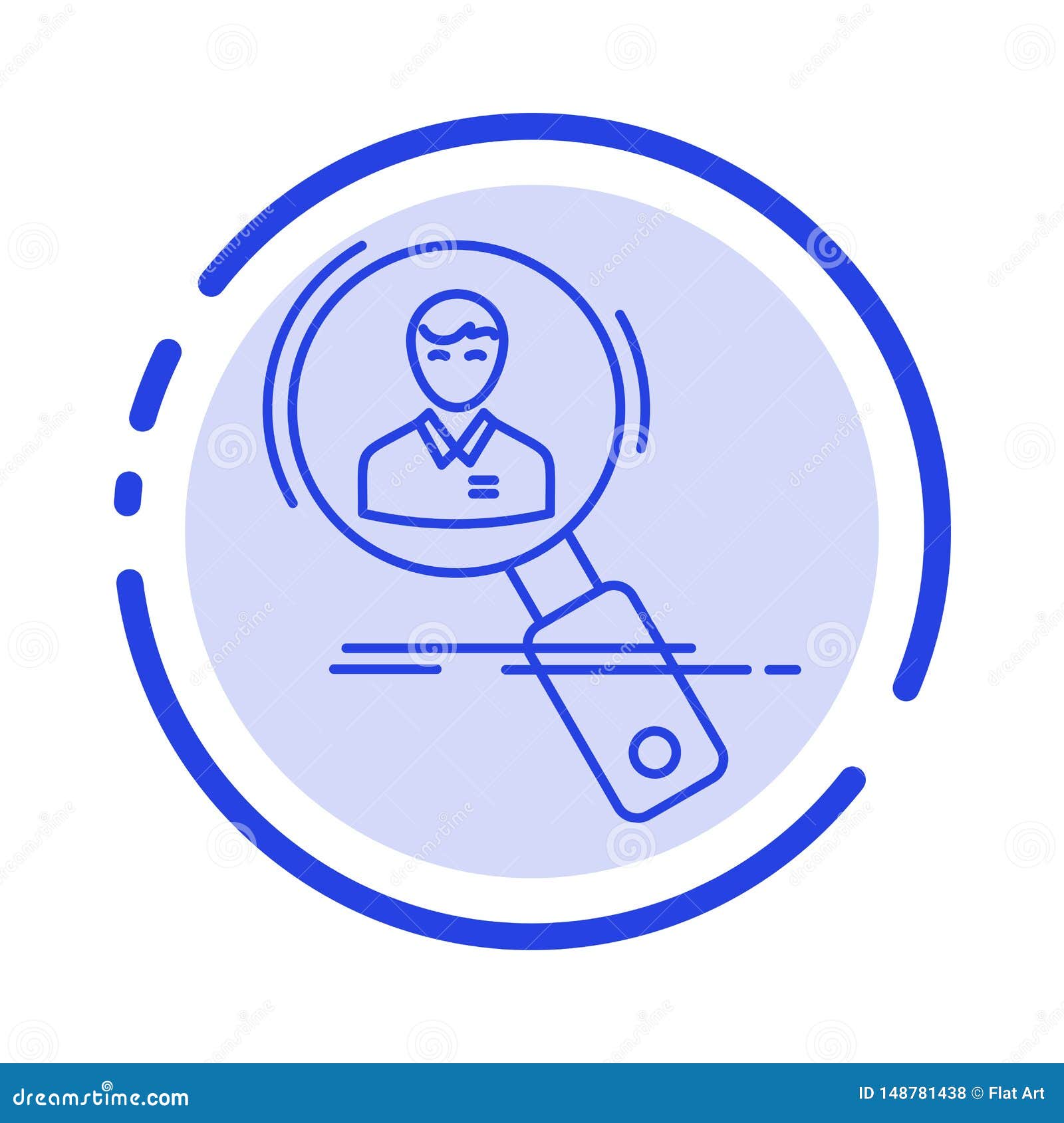 search, employee, hr, hunting, personal, resources, resume blue dotted line line icon