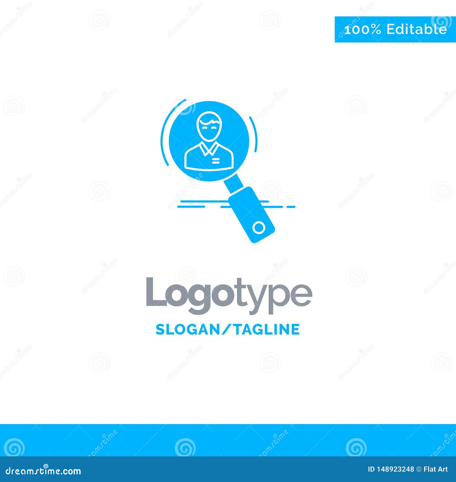 search, employee, hr, hunting, personal, resources, resume blue solid logo template. place for tagline
