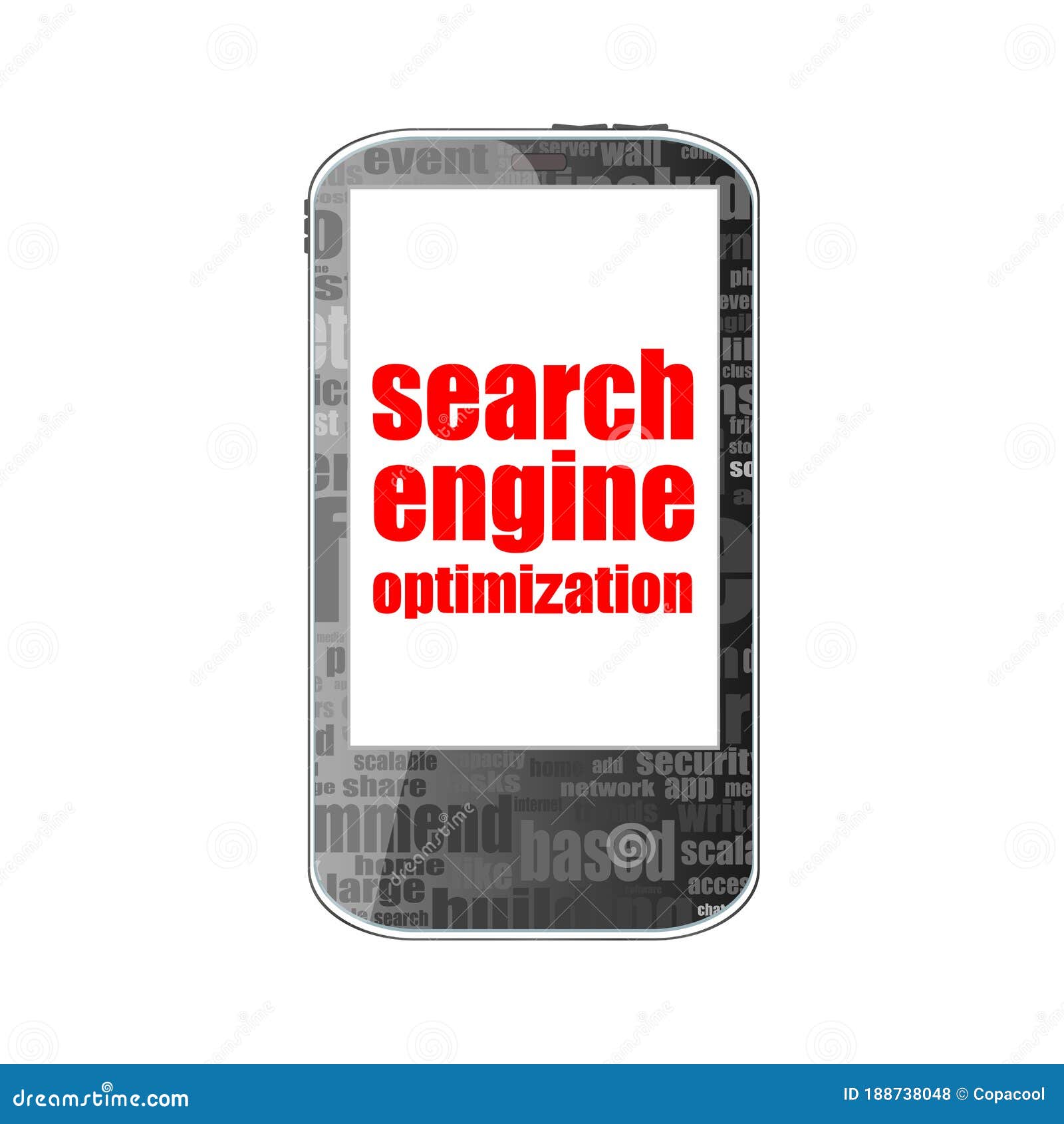 search engine optimization text. information concept . detailed modern smartphone  on white