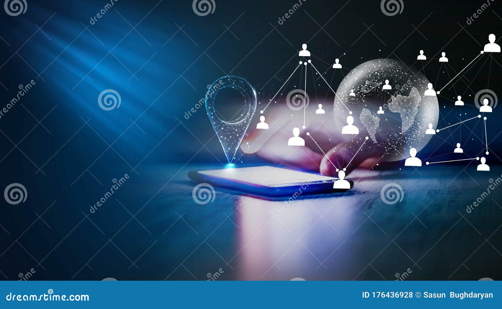 Search for Locations Around the World. Location Map Concept Stock Photo