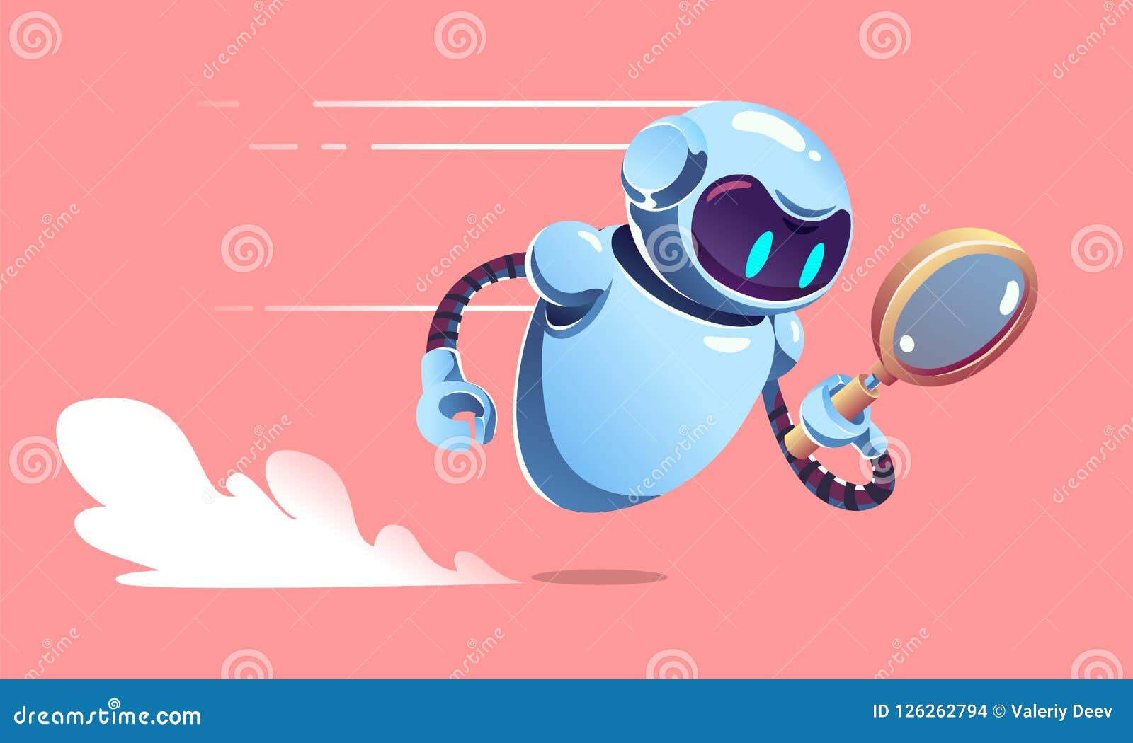 Search Metal Bot with Magnifier is Fast Flying. Stock Vector - Illustration service, search: 126262794